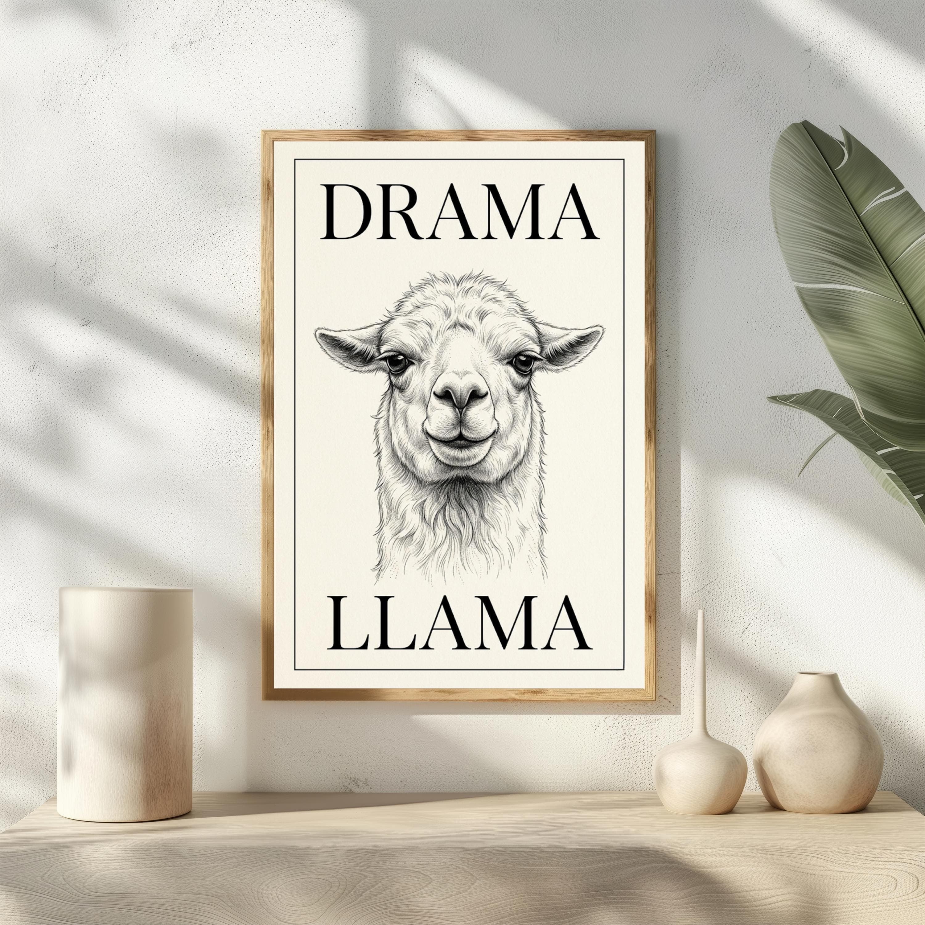 Drama Llama Poster, Funny Llama Wall Art, Vintage Animal Sketch, Farmhouse Decor