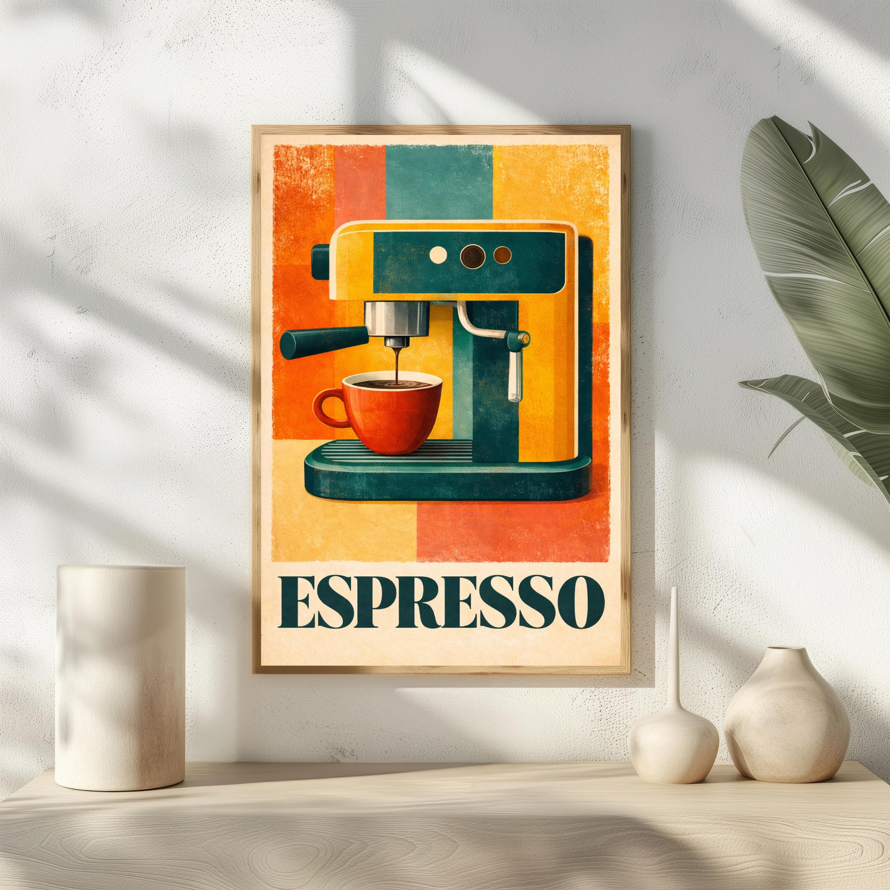 Mid Century Modern Espresso Poster, Retro Coffee Bar Wall Art, Bauhaus Kitchen Decor, Vintage Cafe Machine Print, Barista Gift