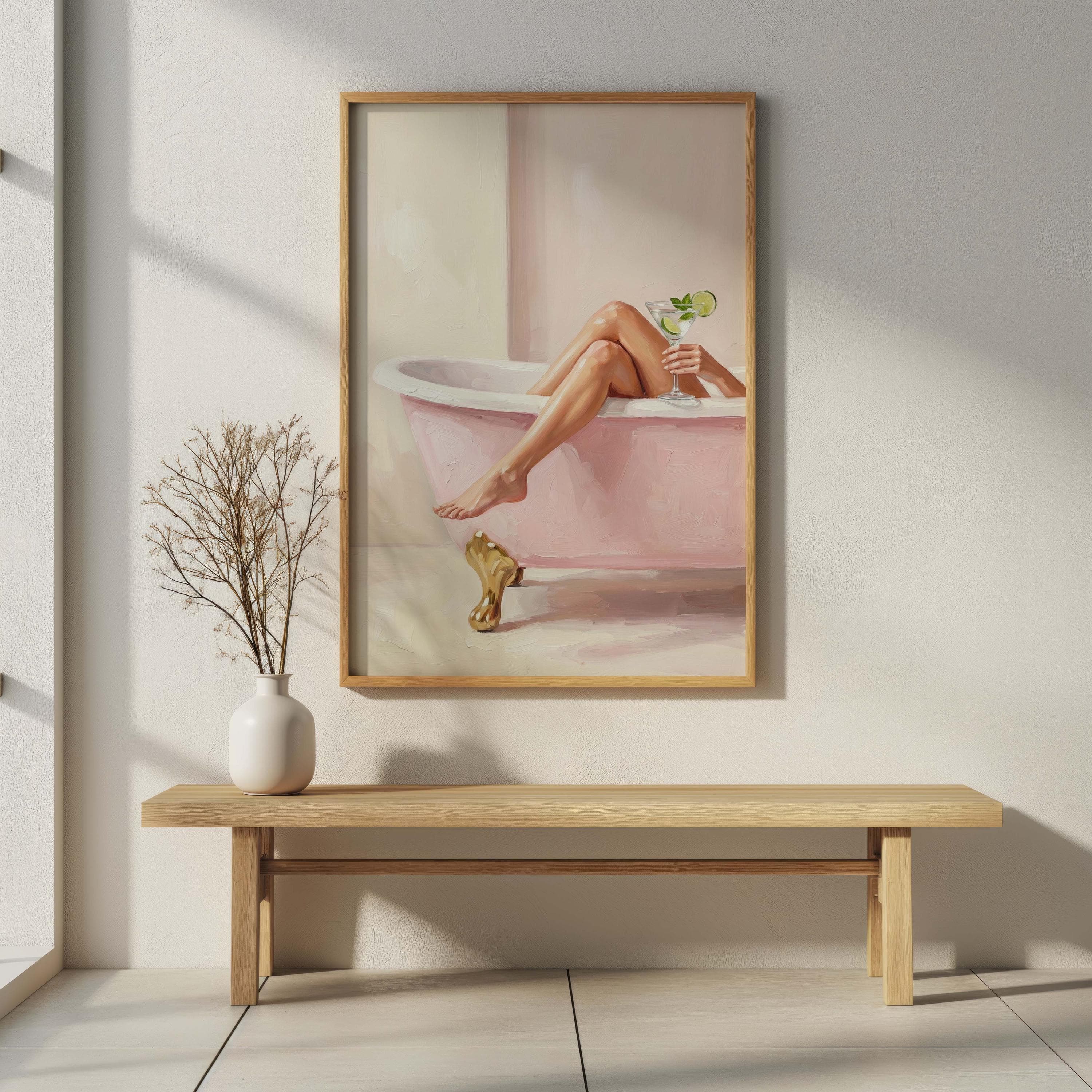 Preppy Bathroom Wall Art | Pink Bathtub Martini Print | Self Care Poster | Glam Cocktail Decor | Fashion Illustration | Girly Apartment Gift - image 5