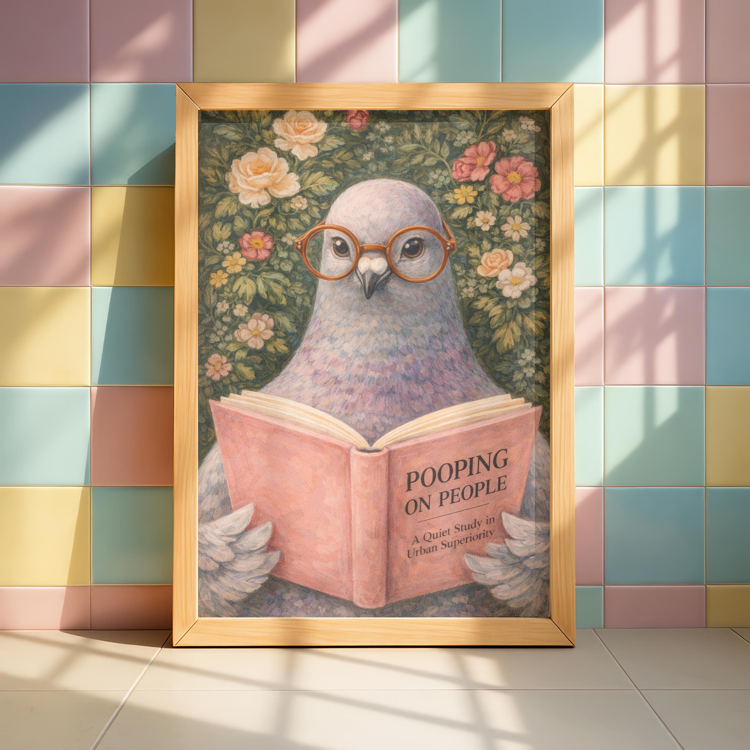 Funny Pigeon Reading Bathroom Art, Pooping On People Poster, Sarcastic Animal Art - image 4