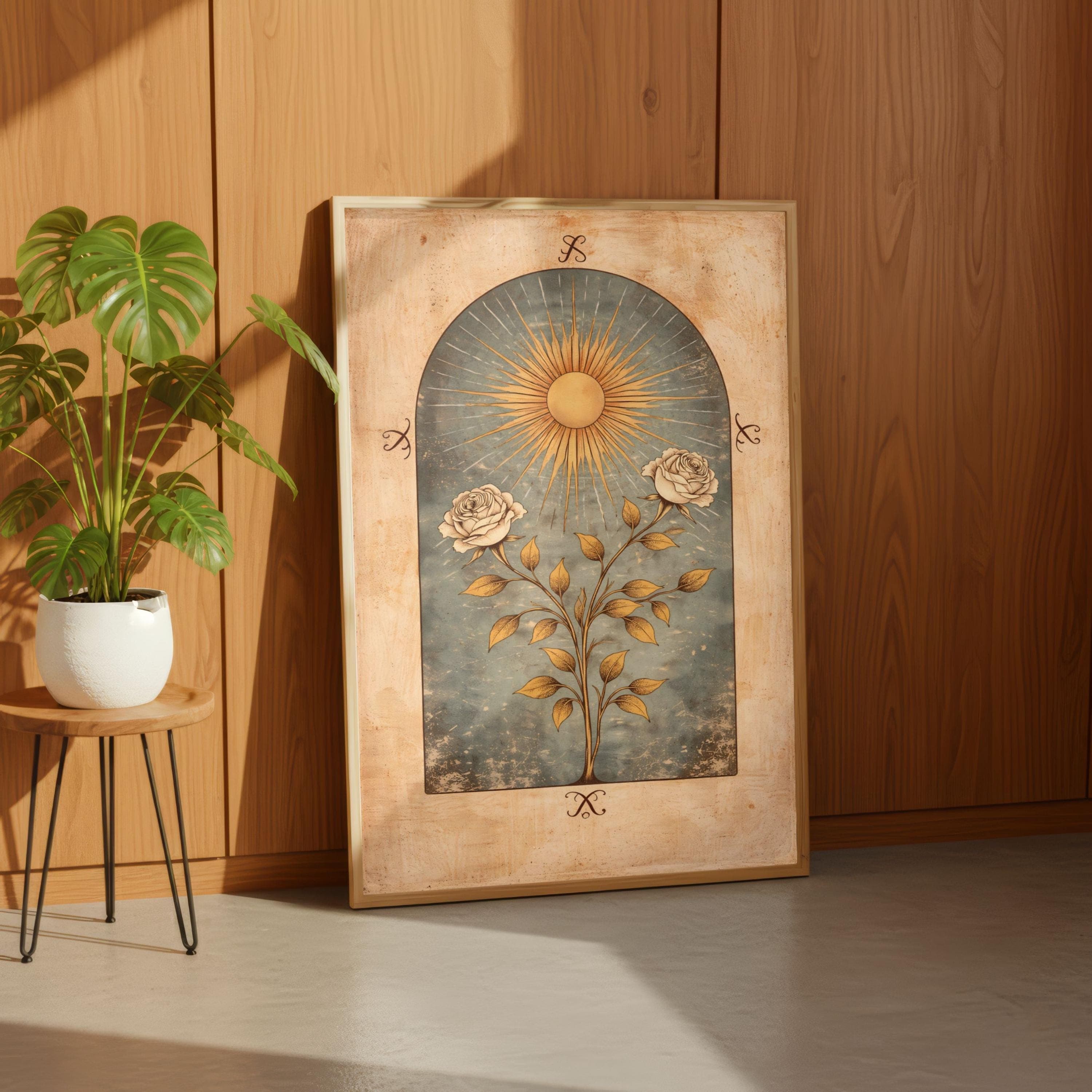 Whimsigoth Sun Wall Art, Celestial Rose Poster, Vintage Tarot Card Flower Print - image 4