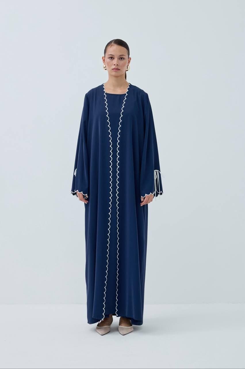 Navy Blue Nida Abaya Set with Sleeveless Dress, Modest Elegant Outfit - image 5