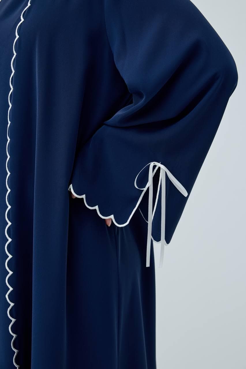 Navy Blue Nida Abaya Set with Sleeveless Dress, Modest Elegant Outfit