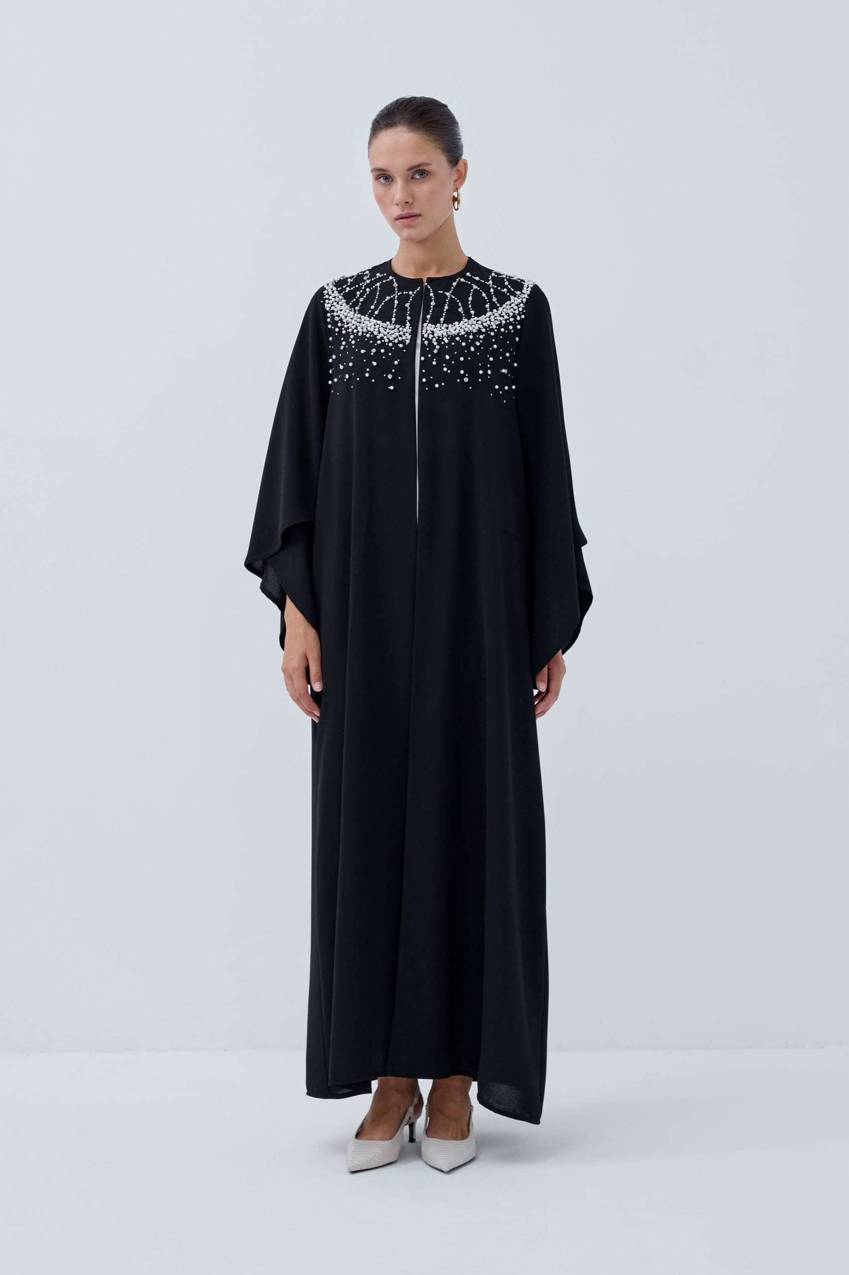 The Pearl-Embellished Black Open Abaya - image 3