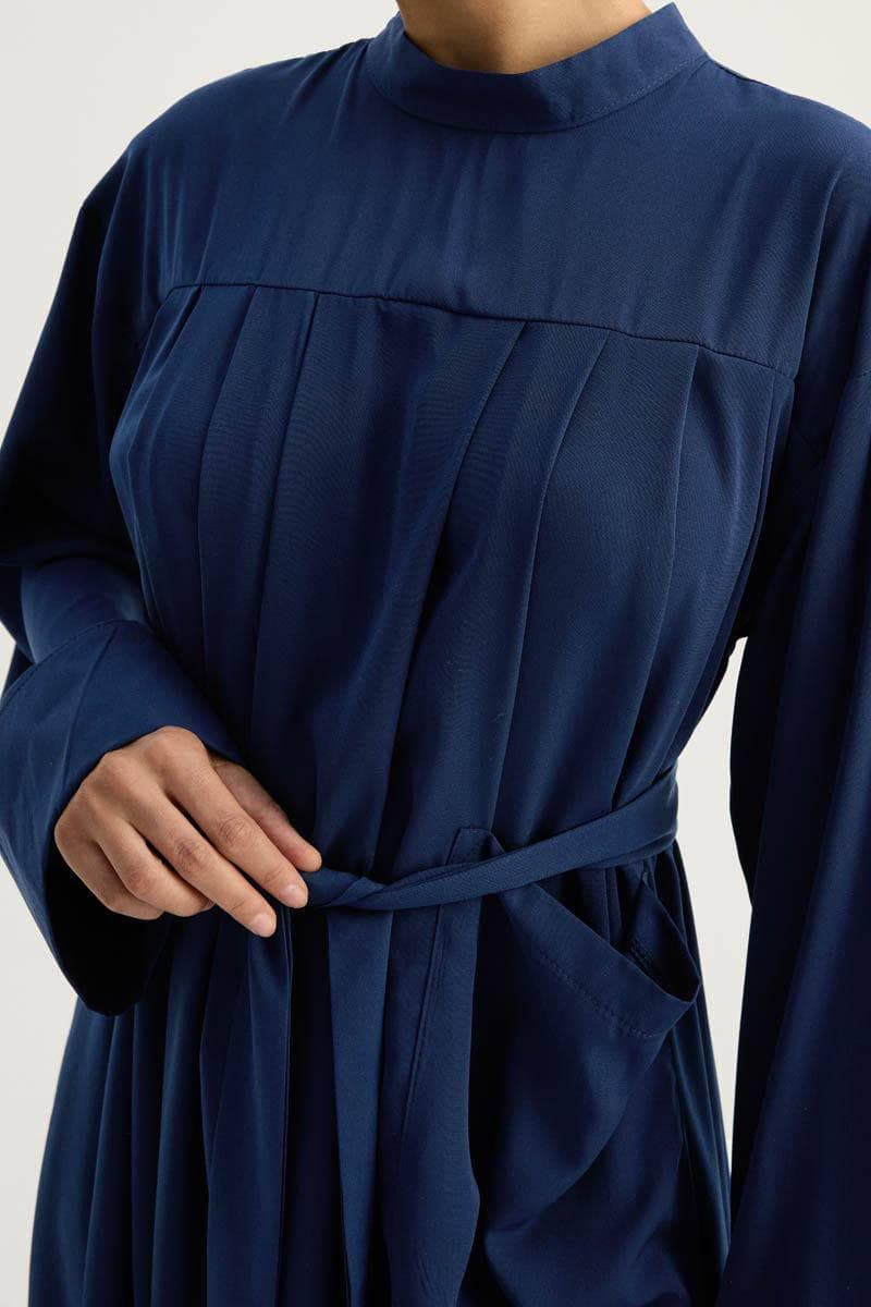 Navy Blue Modest Two Piece Set - Pleated Long Tunic with Wide Leg Pants - image 5