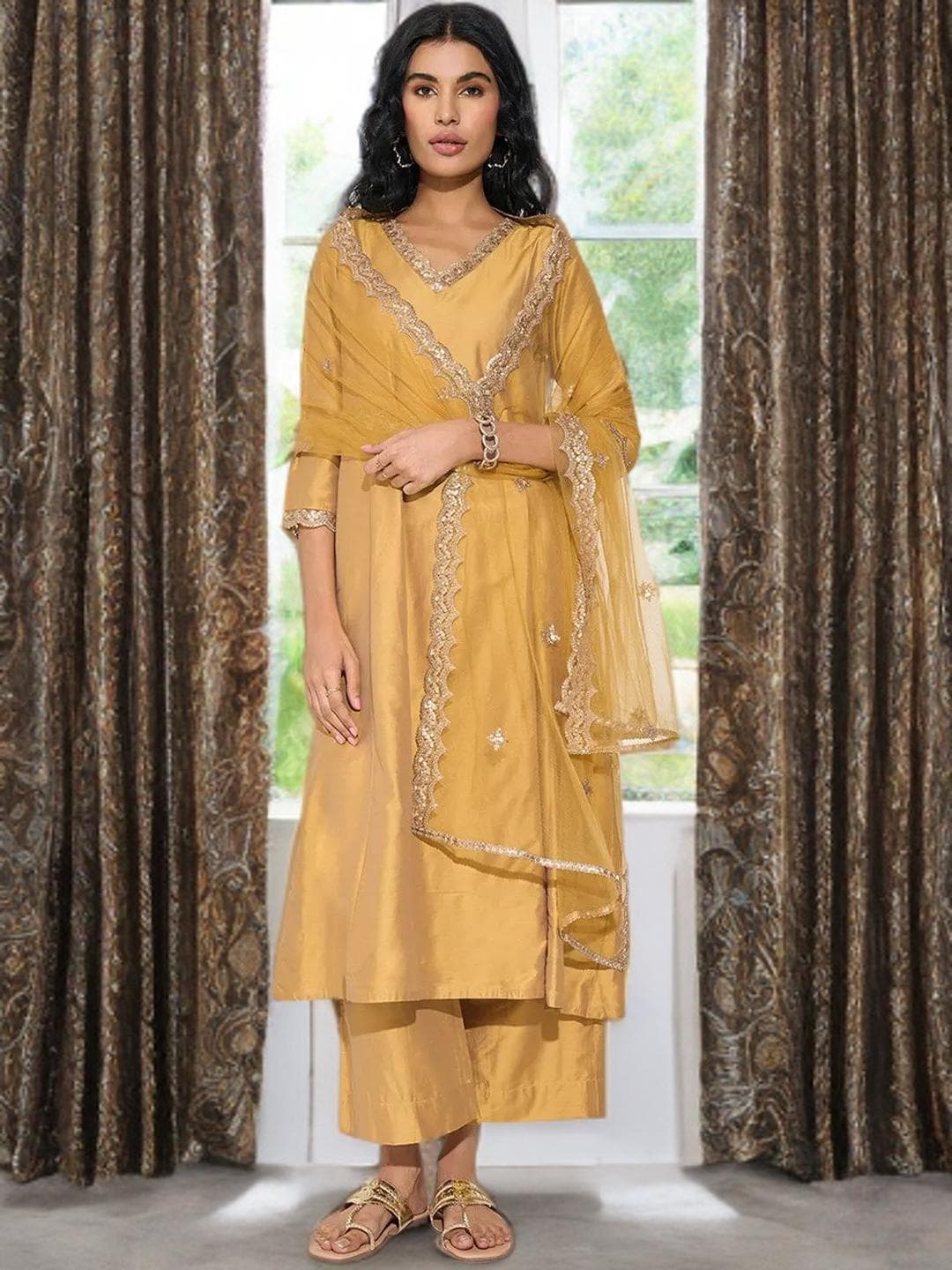 Yellow Gold Kurta Suit Indian Wedding Ensemble