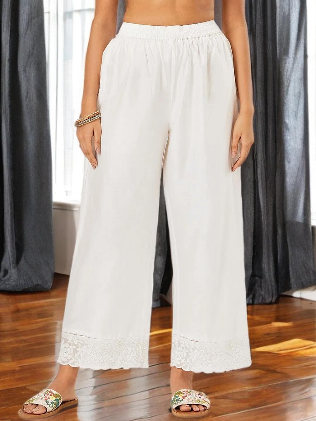 White Palazzos Indian Ethnic Knit Bottoms - image 4
