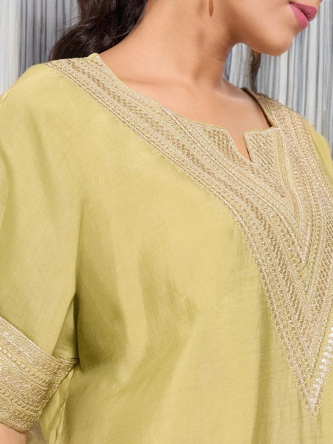Green Kurta Flared Sleeves Indian Wedding Outfit - image 4
