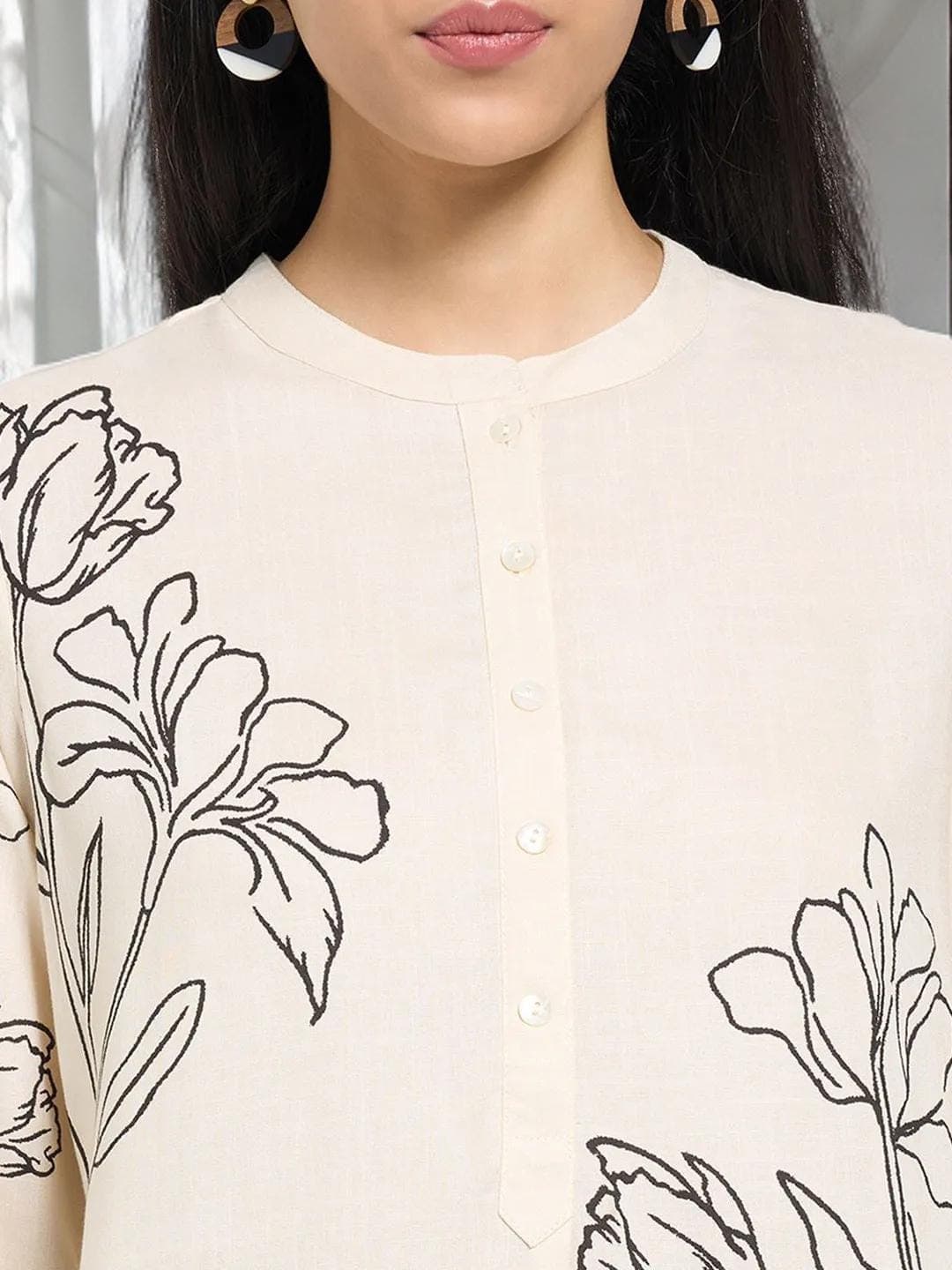 Cottagecore Tunic Folkwear Top Earth Tone Print - image 3