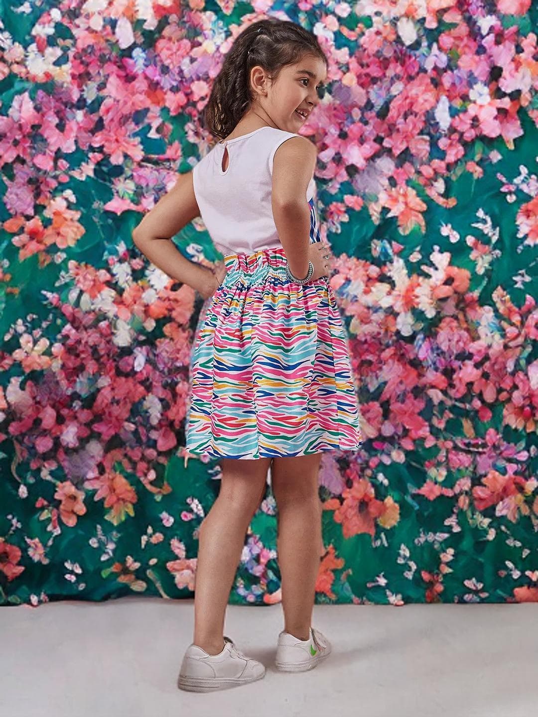 Girls Fit & Flare Dress | Blue Green Print Party Wear - image 4