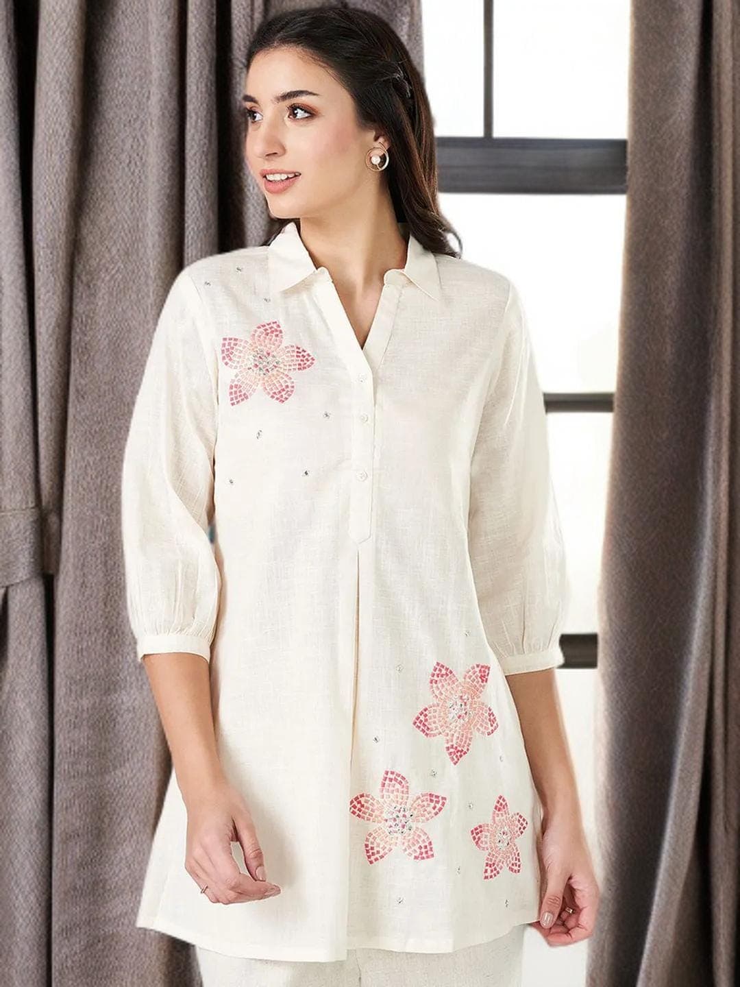 Clean Girl Tunic Minimalist Pink White Top