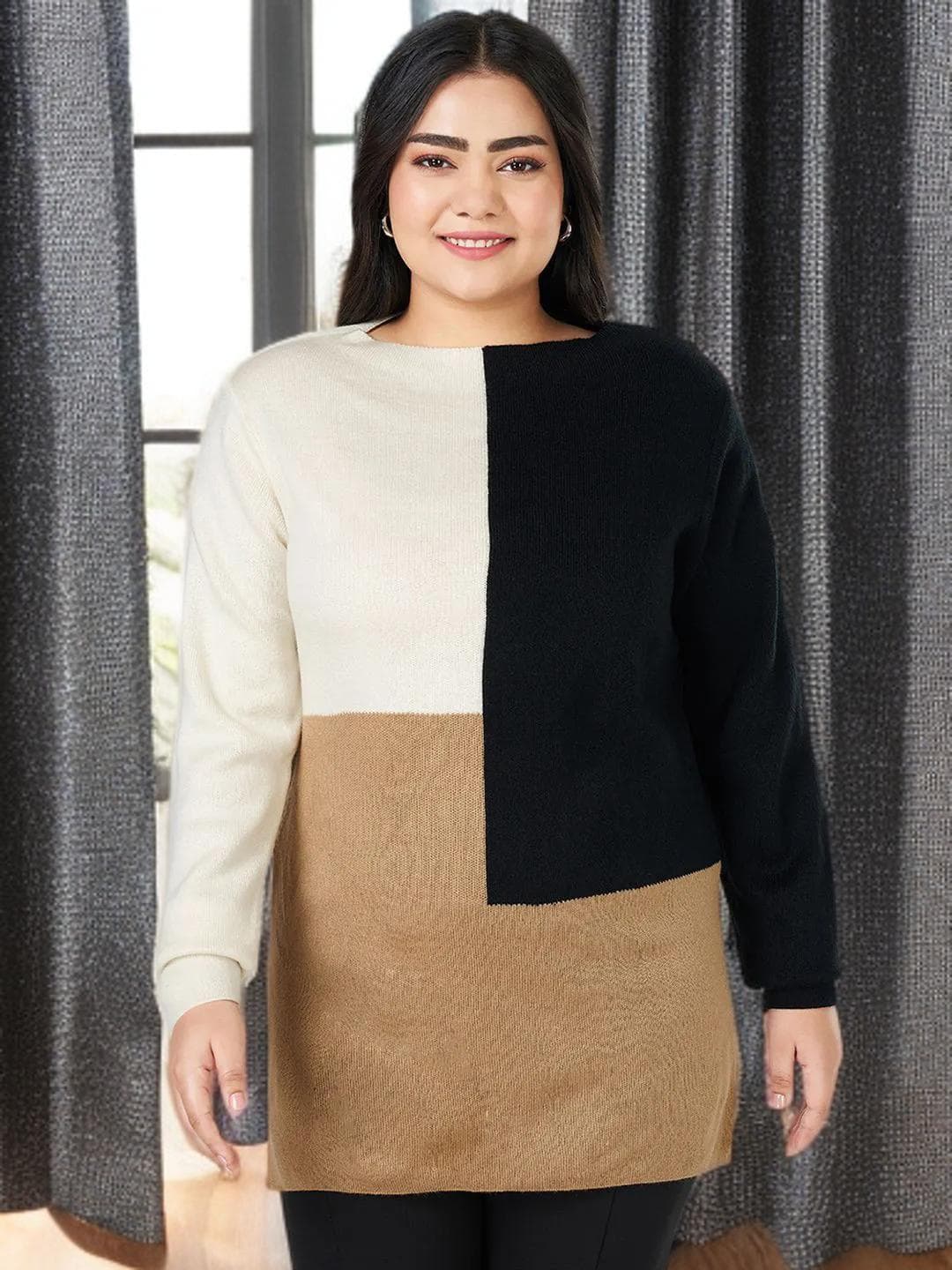 Black Longline Sweater Oversized Pullover Womens Knitwear