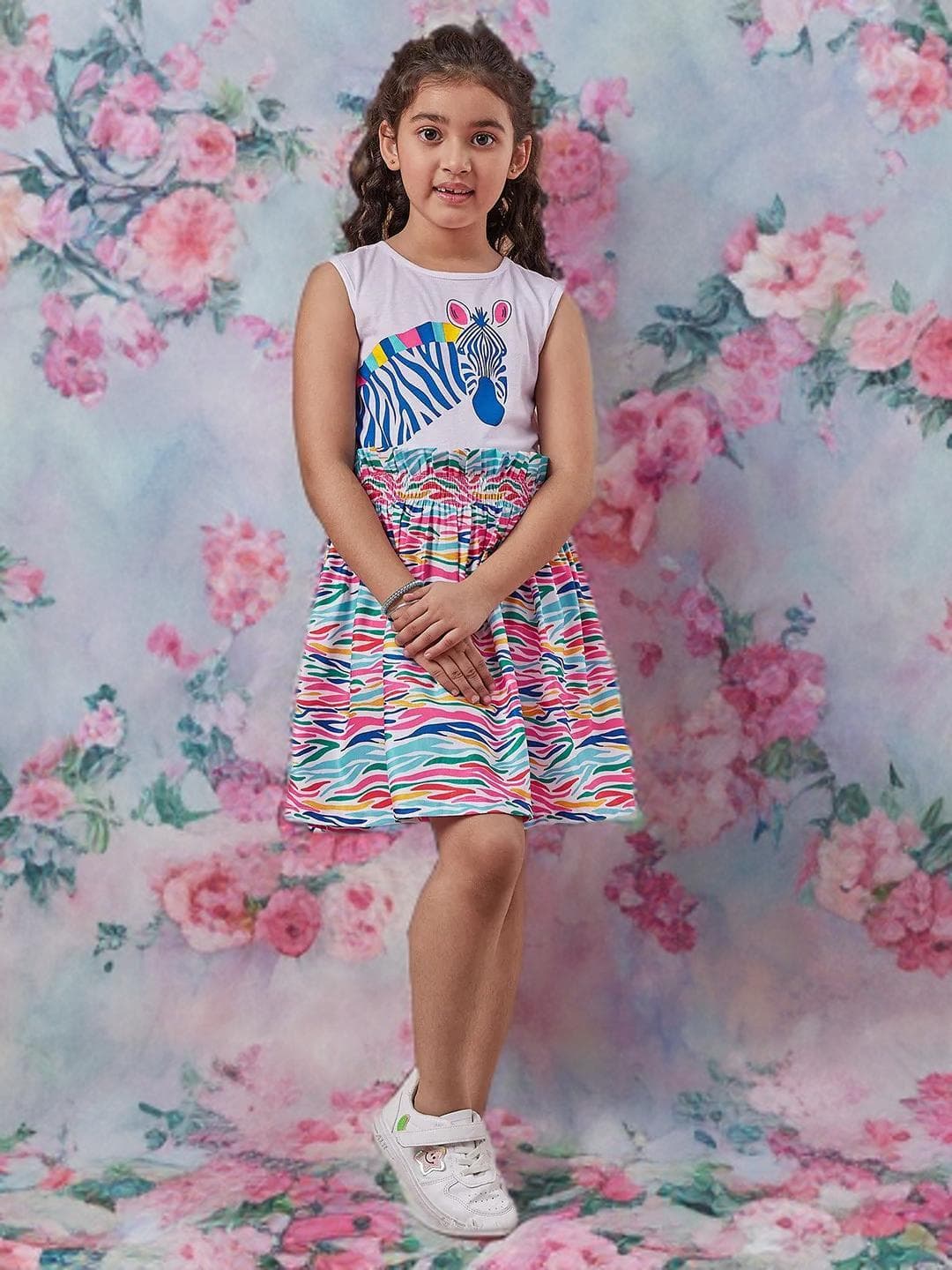 Girls Fit & Flare Dress | Blue Green Print Party Wear - image 5