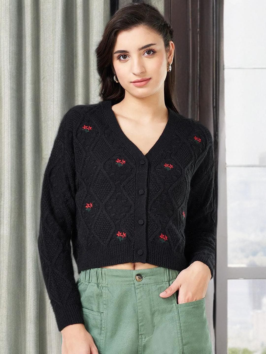 Black Cardigan Womens Button Front Long Sleeve
