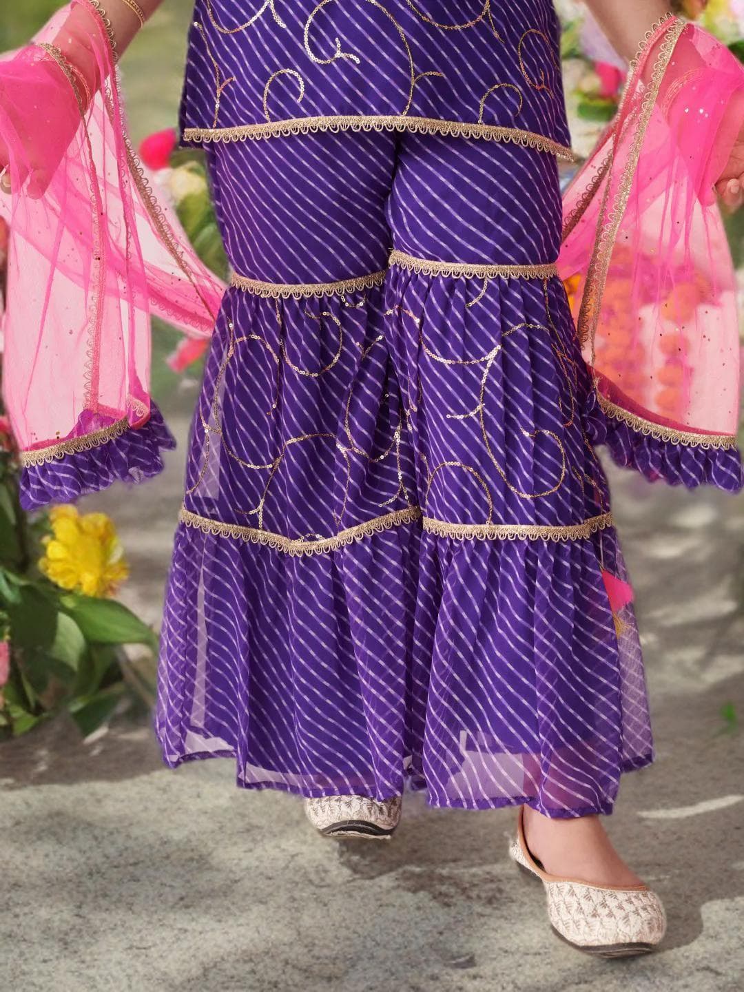 Girls Tiered Sharara Set | Purple Georgette Wedding Outfit - image 4
