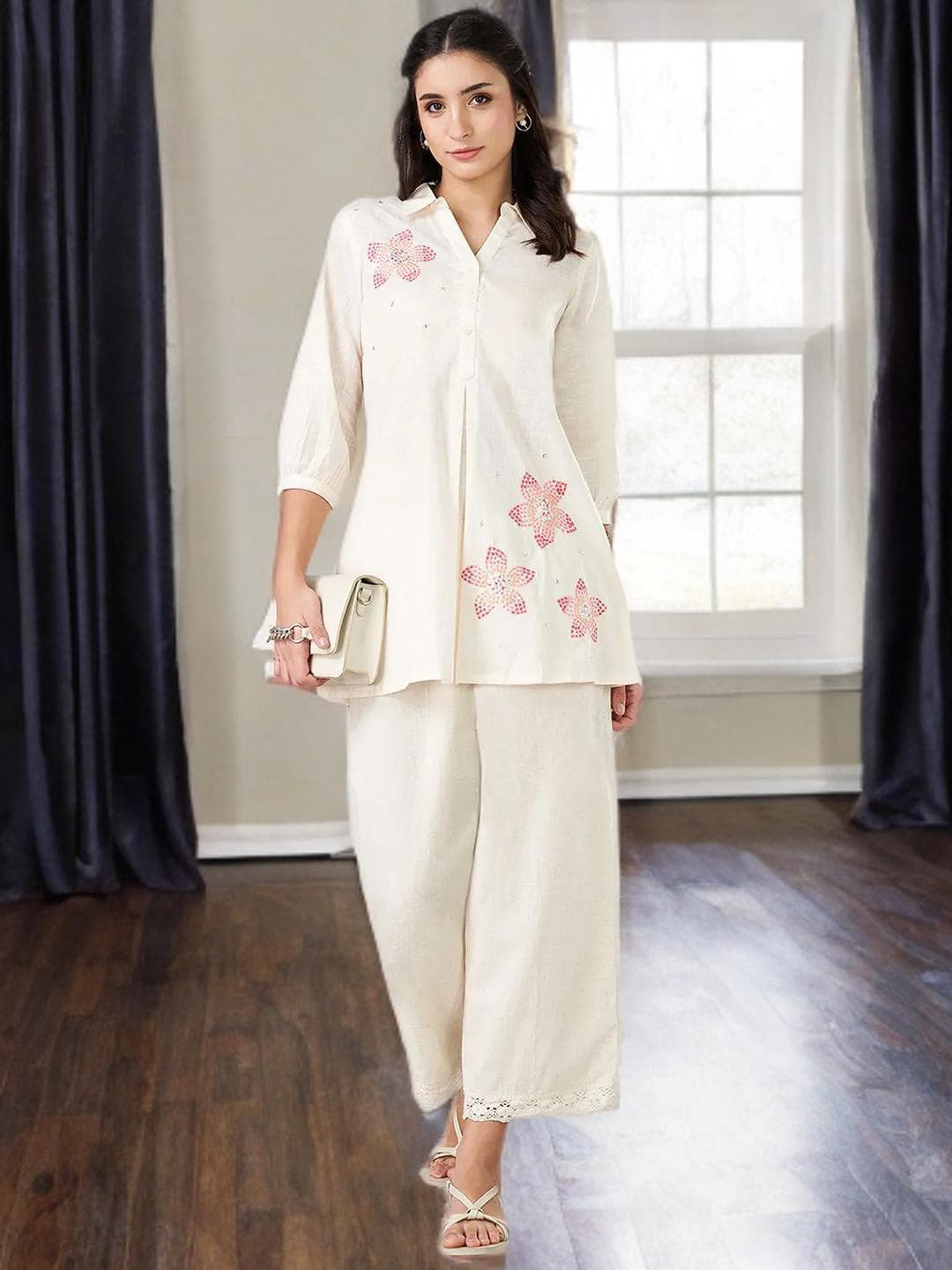 Clean Girl Tunic Minimalist Pink White Top - image 3