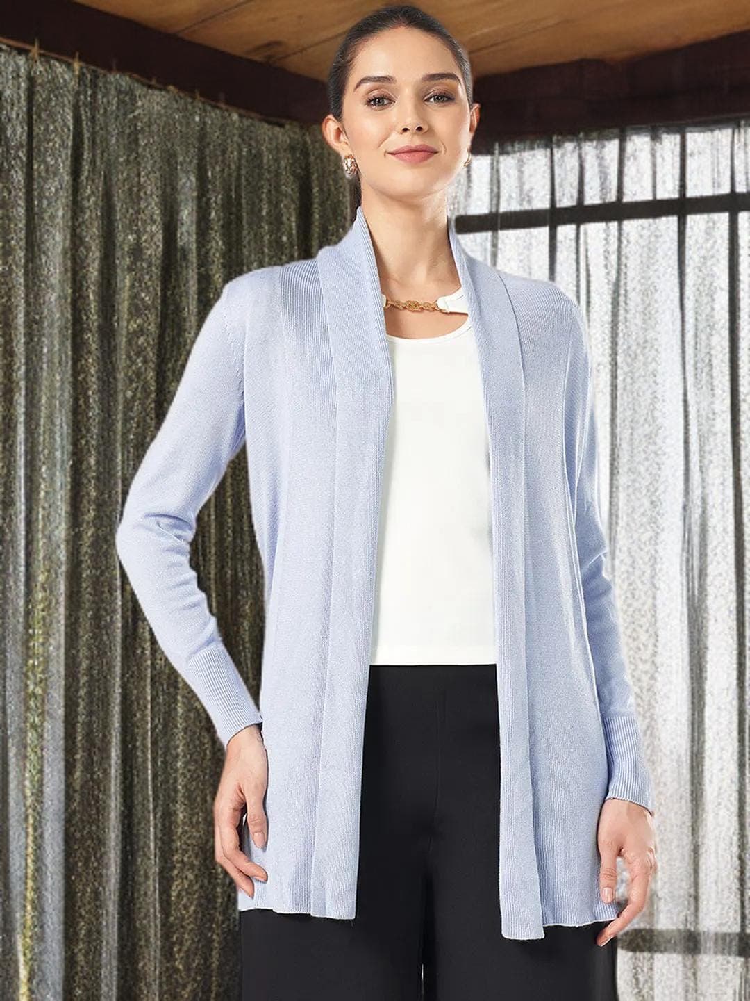 Blue Longline Cardigan Open Front Duster Wrap - image 3