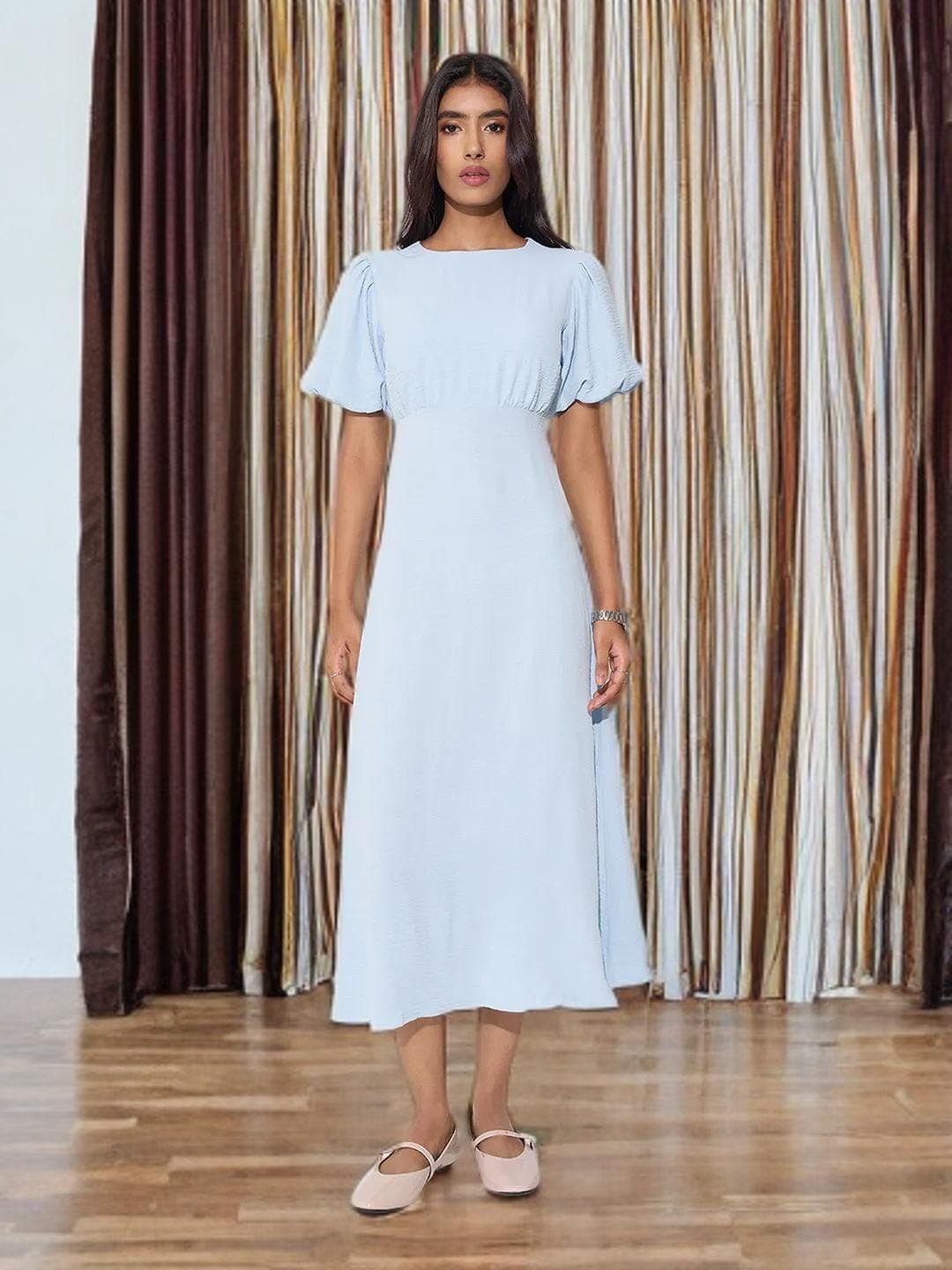 Blue Midi Dress Evening Gown Wedding Guest - image 4