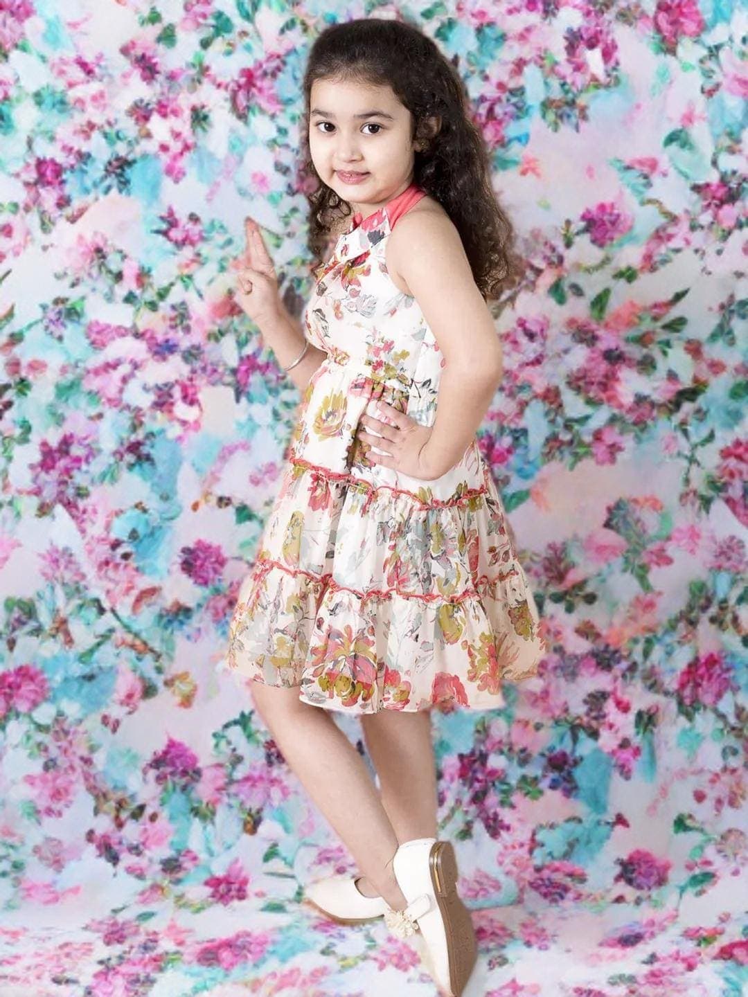 Girls Halter Dress | Floral Chiffon Fit & Flare Party - image 5