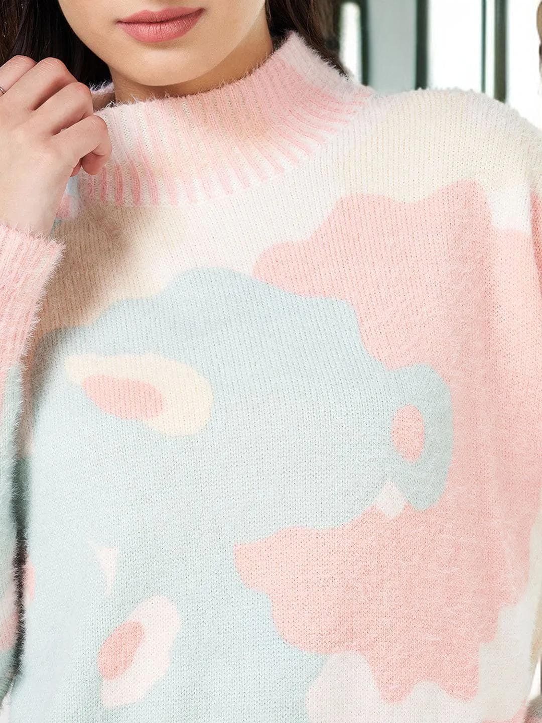 Blue Colorblock Pullover Winter Turtle Neck Sweater - image 3