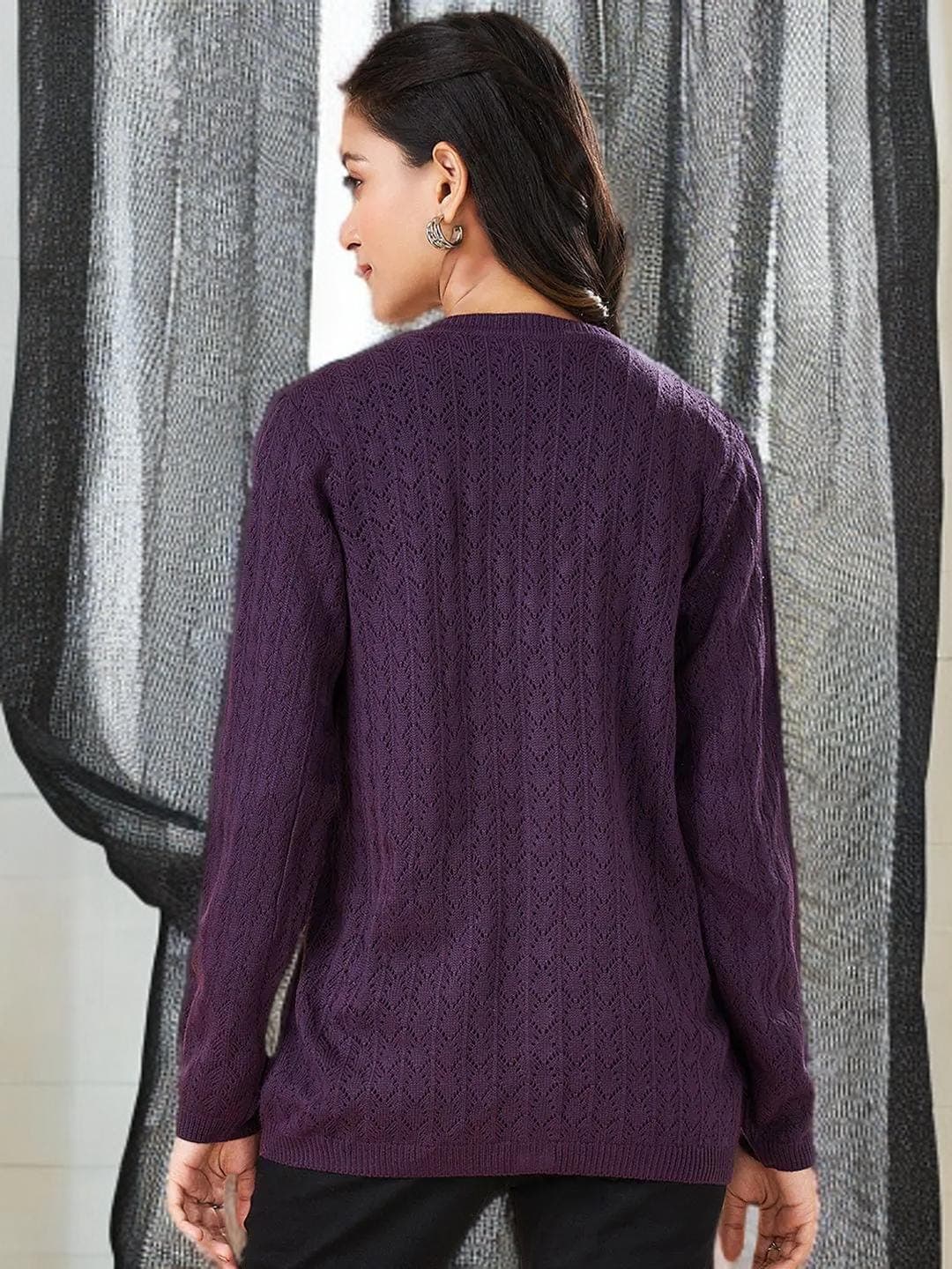 Purple Cardigan Womens Knitwear Button Front Wrap - image 5