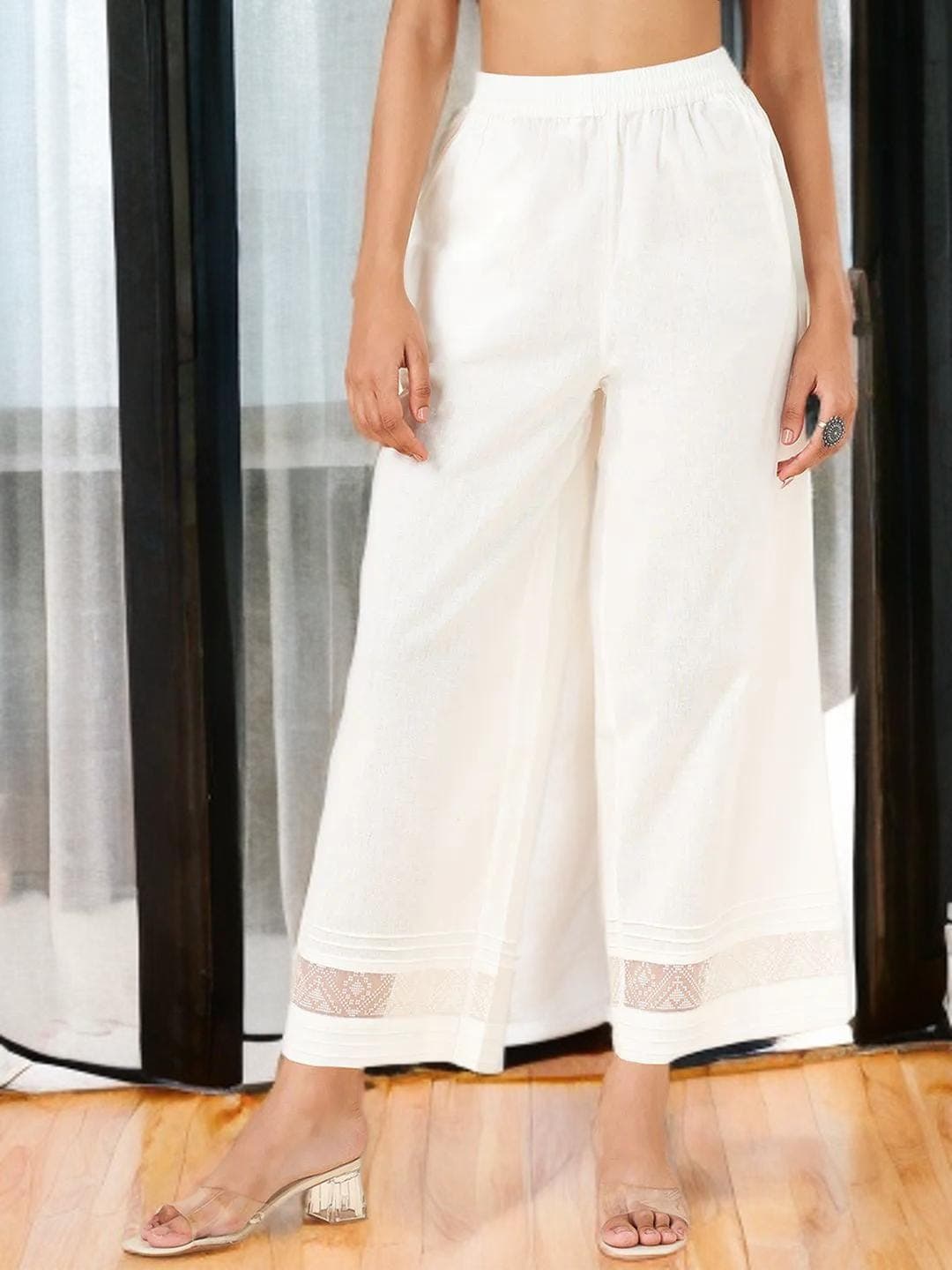 Cream Cotton Harem Pants: Boho Aladdin Trousers, Elastic Waist