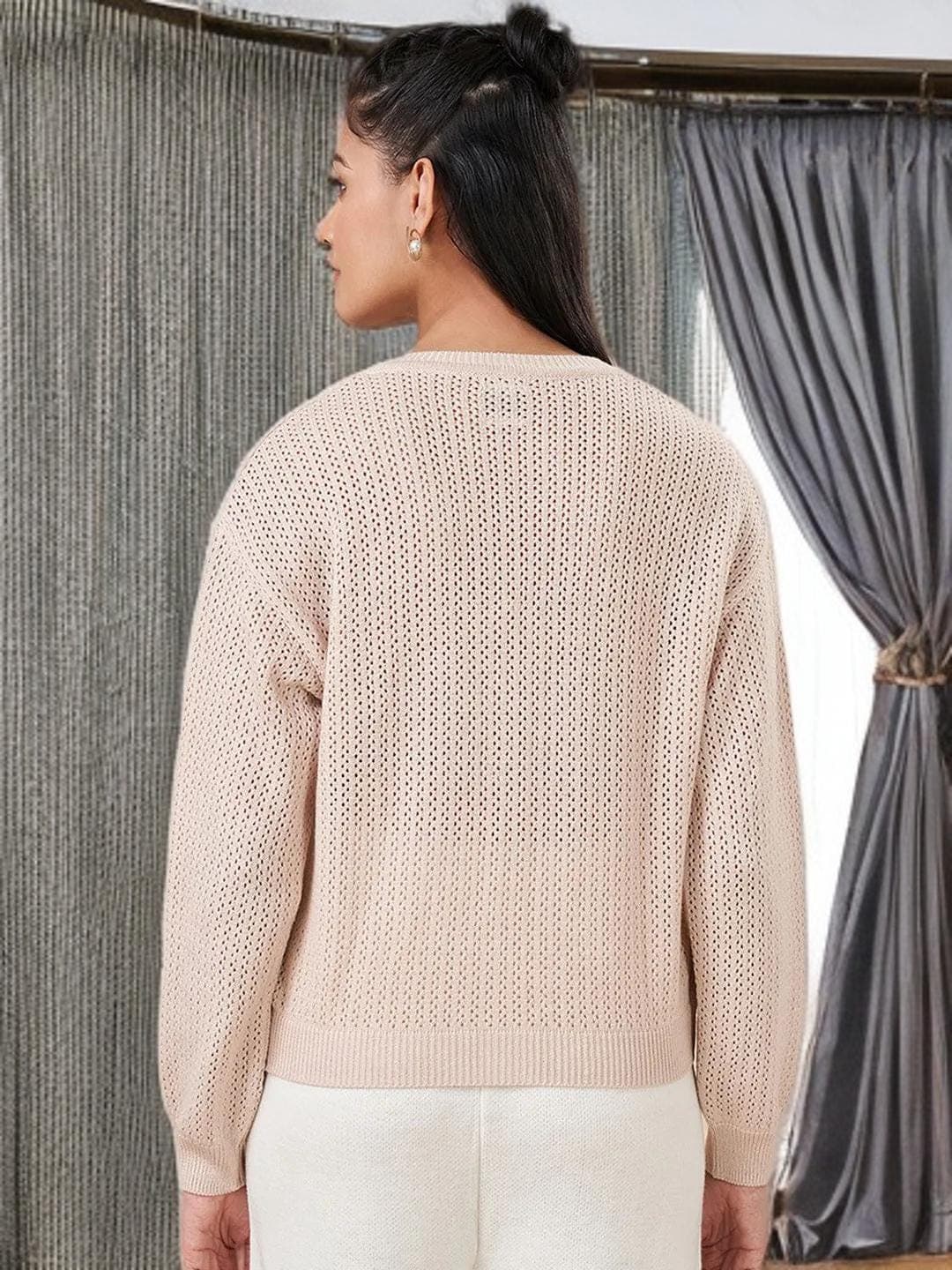 Beige Cardigan Cotton Blend Long Sleeve Wrap - image 5