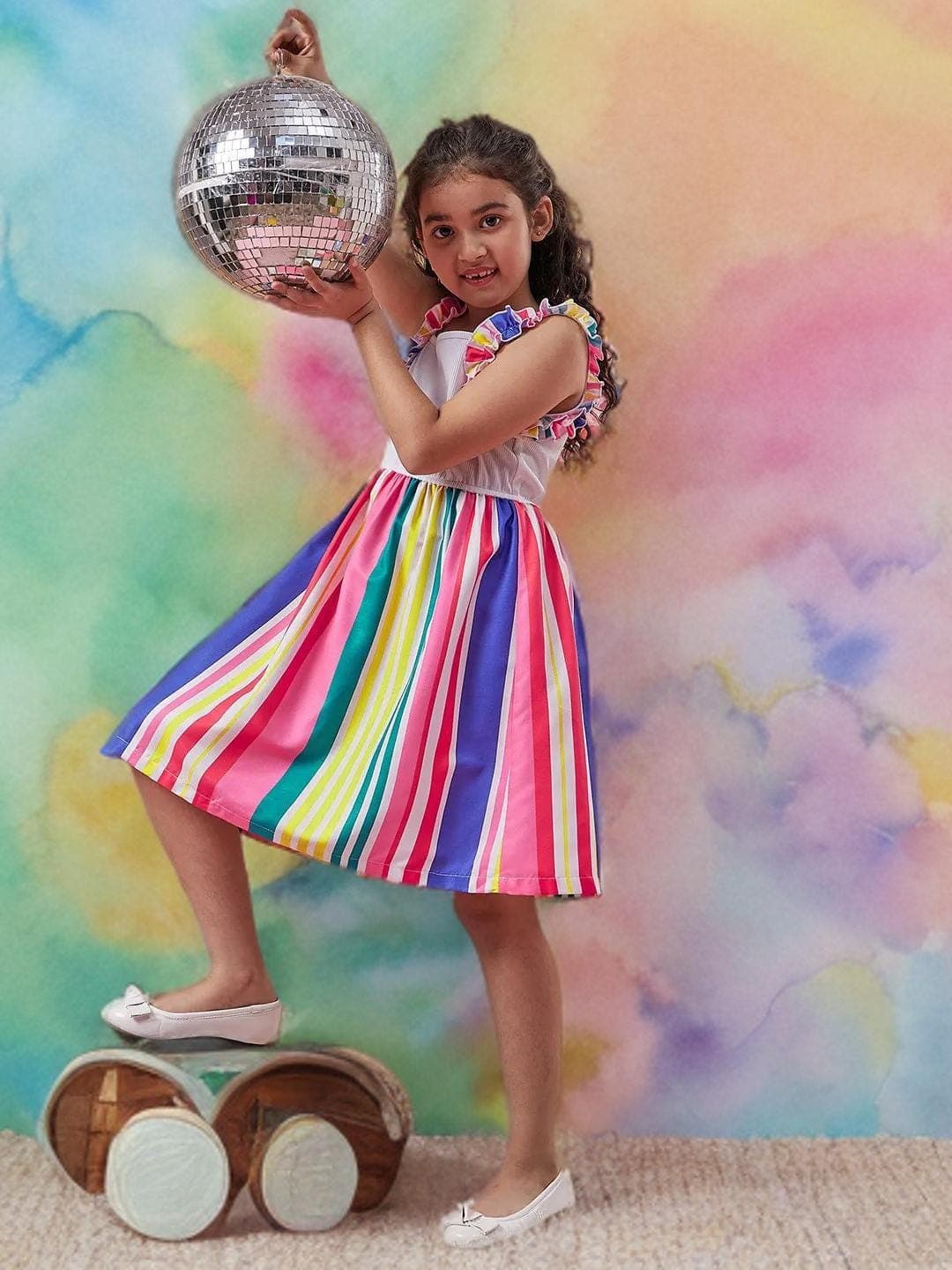 Girls Striped Dress | Pink Blue Fit Flare Sleeveless