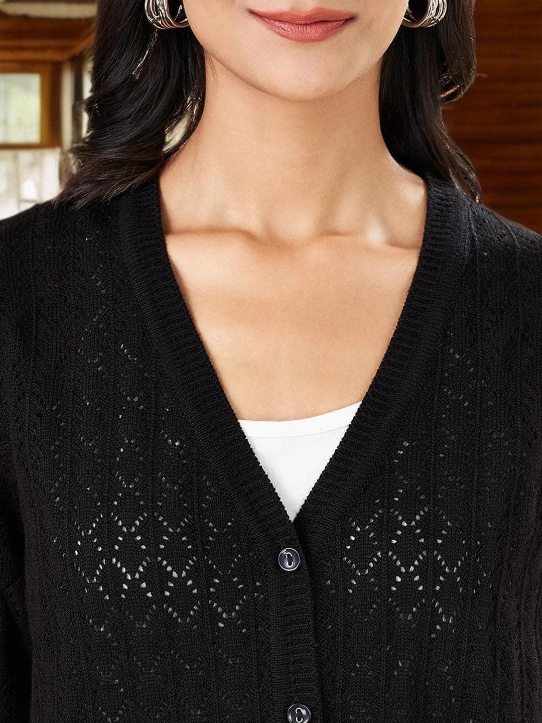 Black Cardigan Button Down Womens Knitwear Wrap - image 3