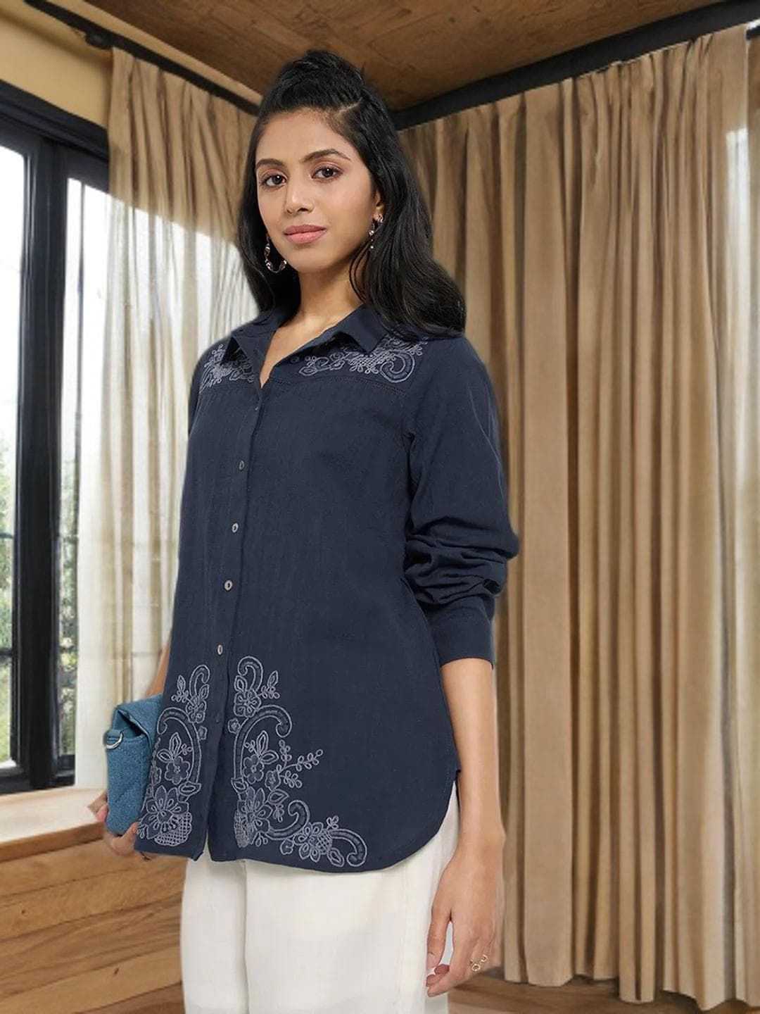 Dark Academia Tunic Embroidered Collar Top - image 3