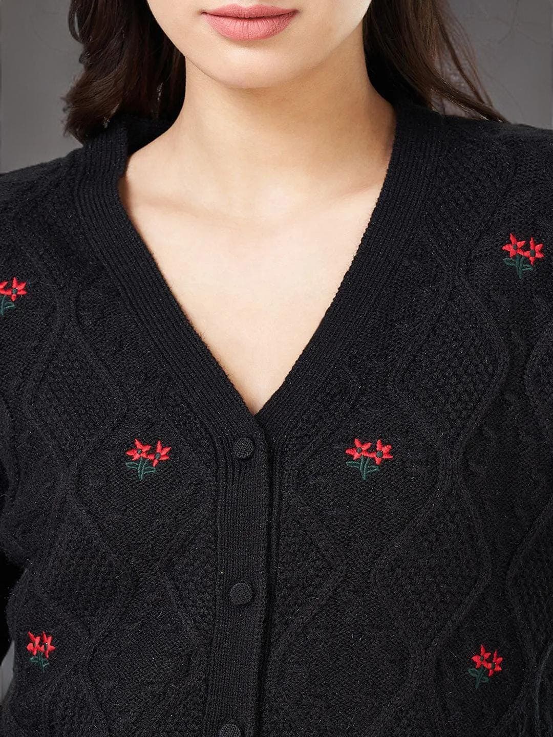 Black Cardigan Womens Button Front Long Sleeve - image 3
