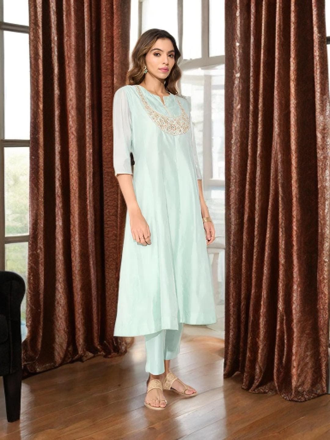 Sea Green Anarkali Suit Wedding Guest Outfit - image 4
