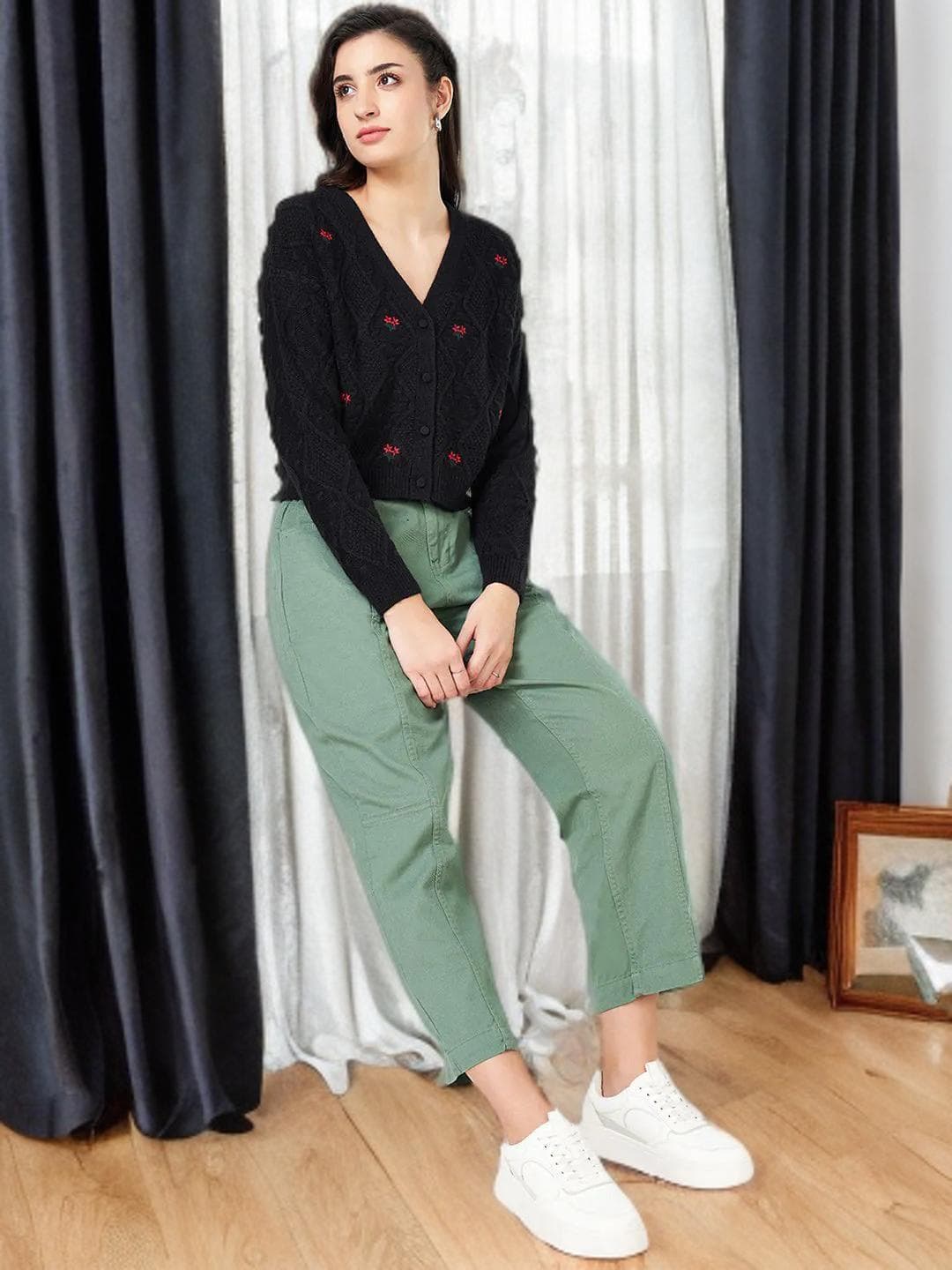 Black Cardigan Womens Button Front Long Sleeve - image 5