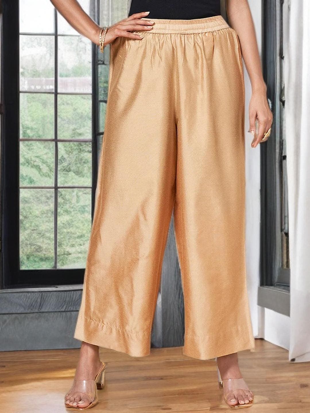 Gold Palazzos Indian Wide Leg Bottoms
