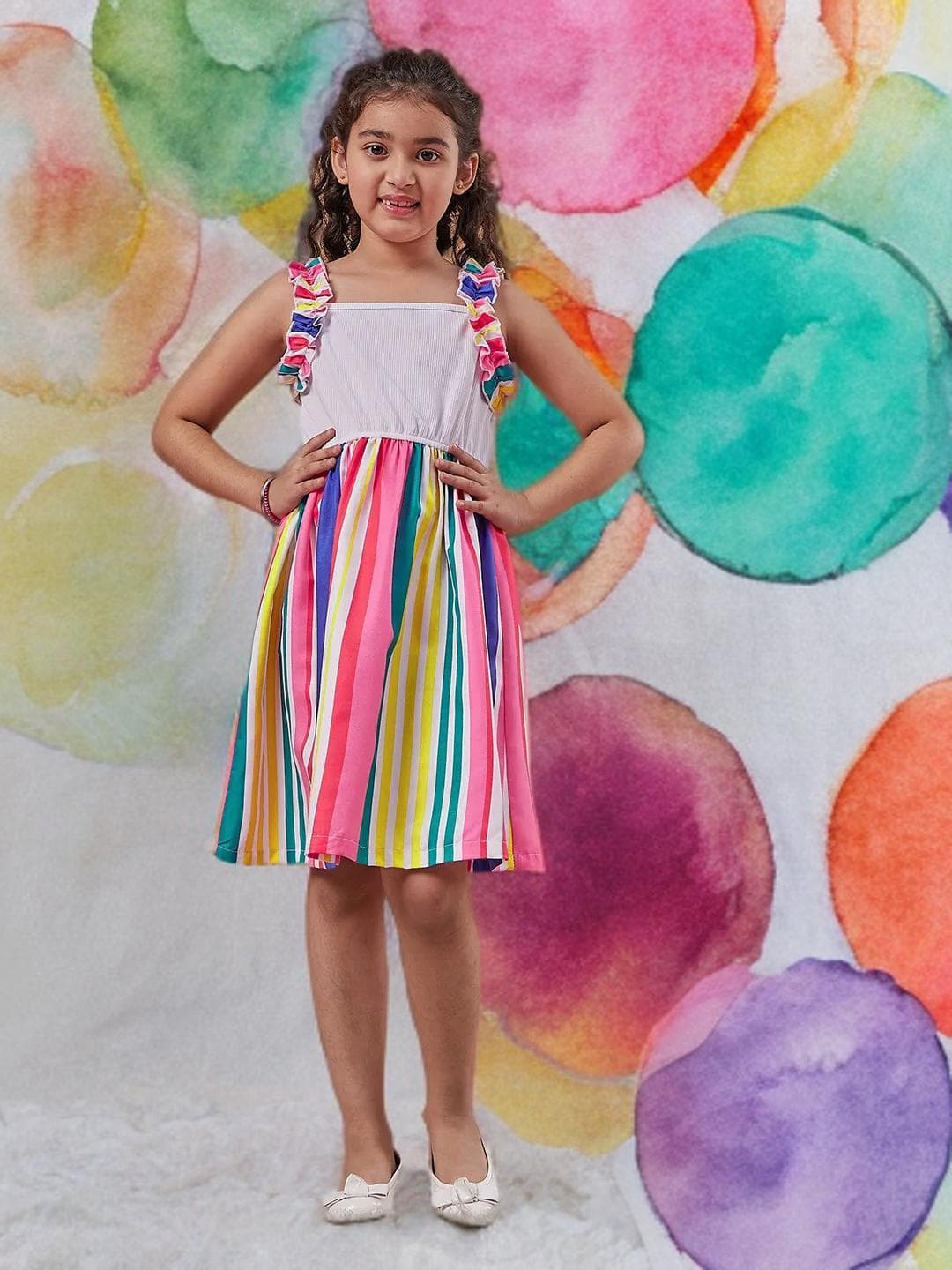 Girls Striped Dress | Pink Blue Fit Flare Sleeveless - image 5