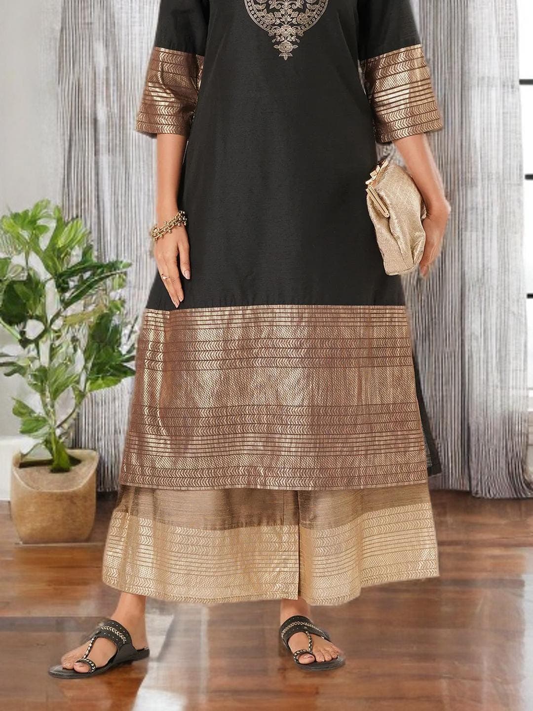 Gold Palazzos Indian Flared Ethnic Bottoms - image 4