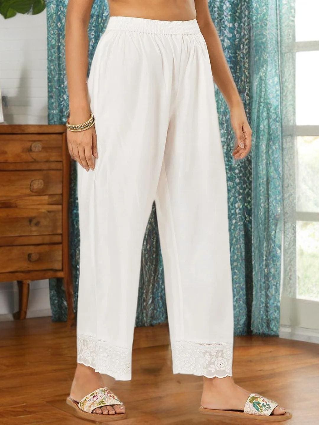 White Palazzos Indian Ethnic Knit Bottoms