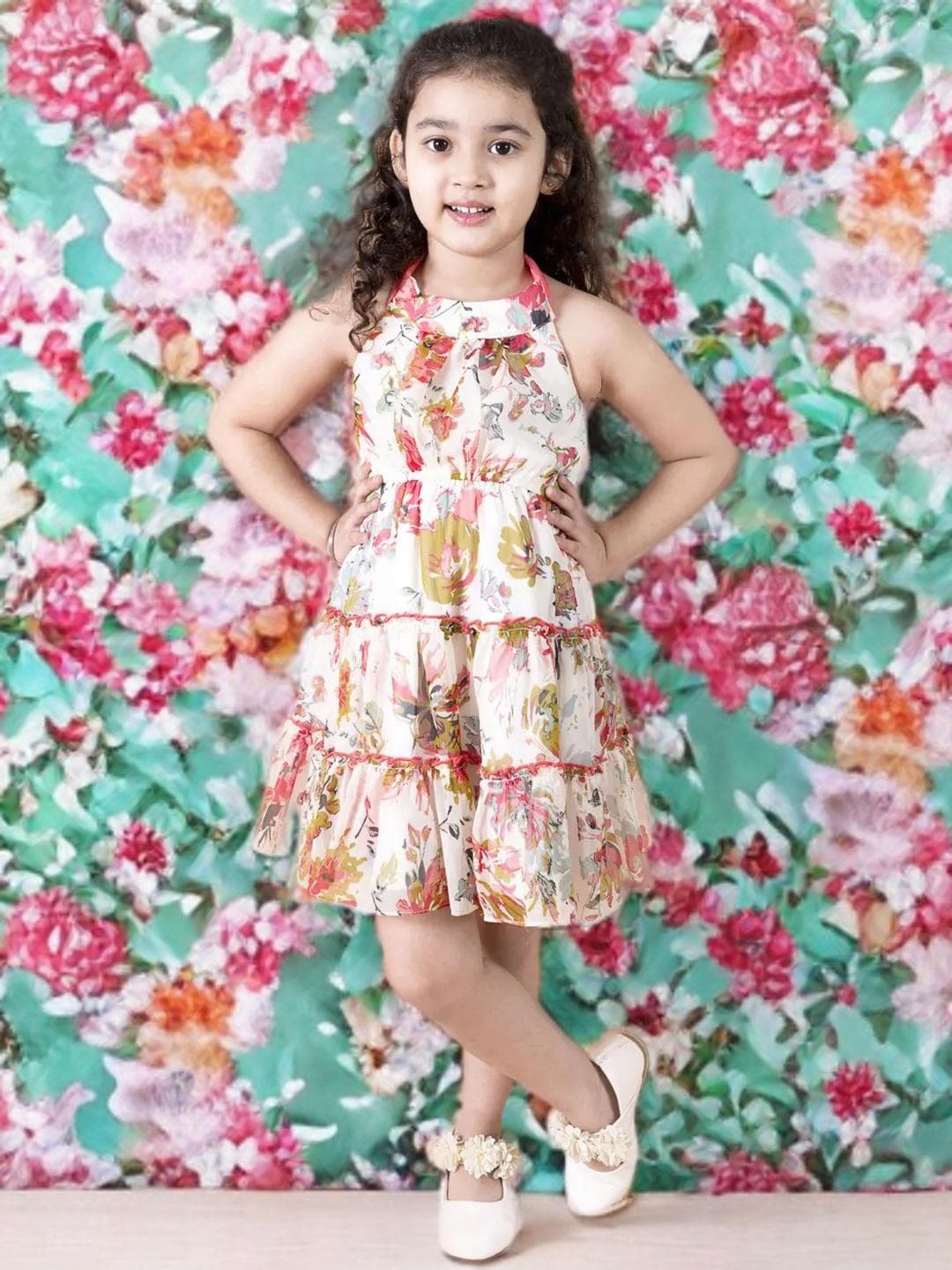 Girls Halter Dress | Floral Chiffon Fit & Flare Party