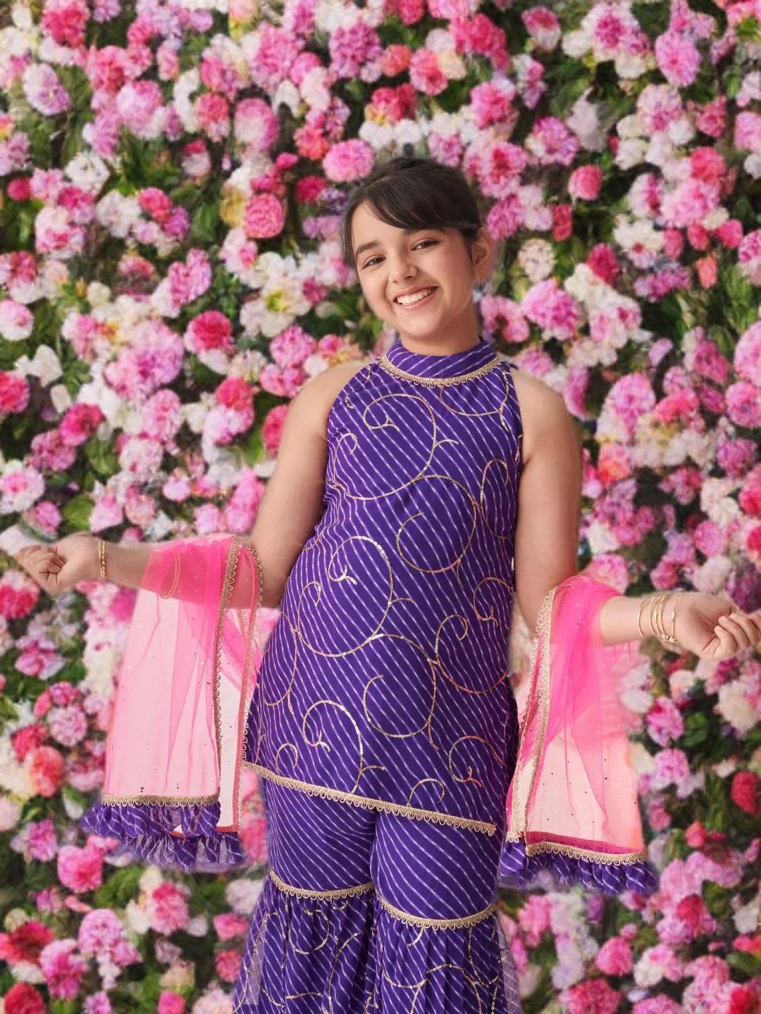 Girls Tiered Sharara Set | Purple Georgette Wedding Outfit - image 5