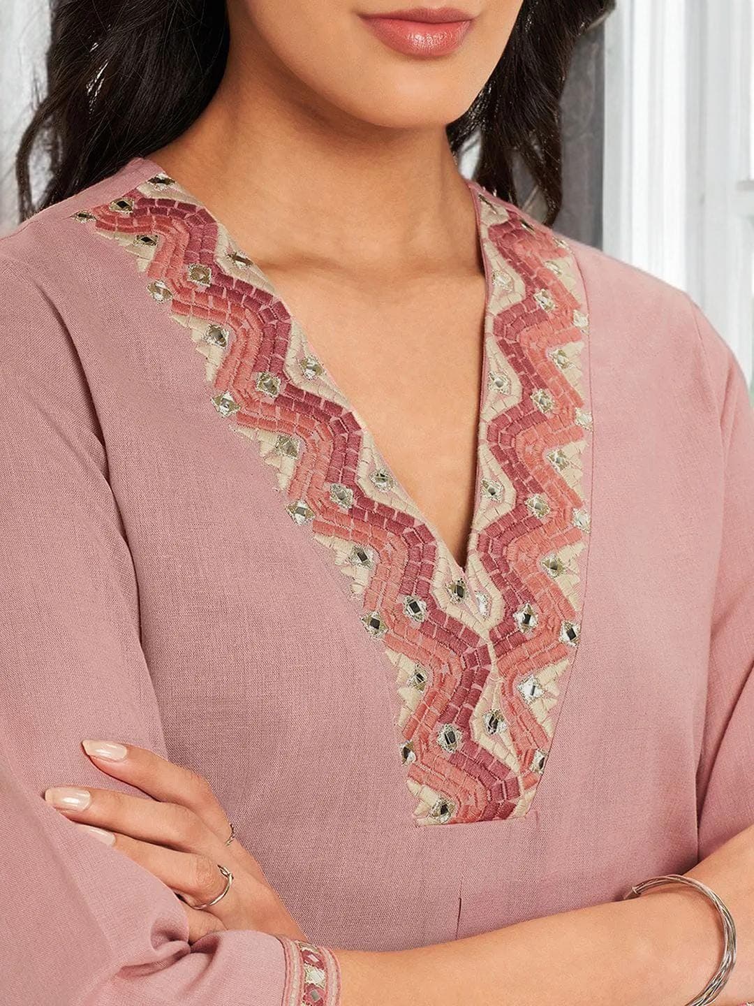 Peach Kurta Mirror Work Indian Traditional - image 3