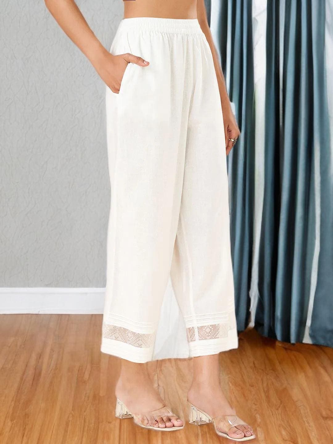 Cream Cotton Harem Pants: Boho Aladdin Trousers, Elastic Waist - image 5