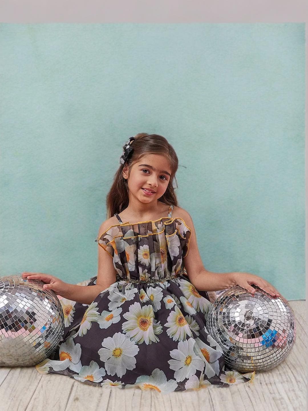 Girls Black Floral Dress | Fit & Flare Midi Party - image 4
