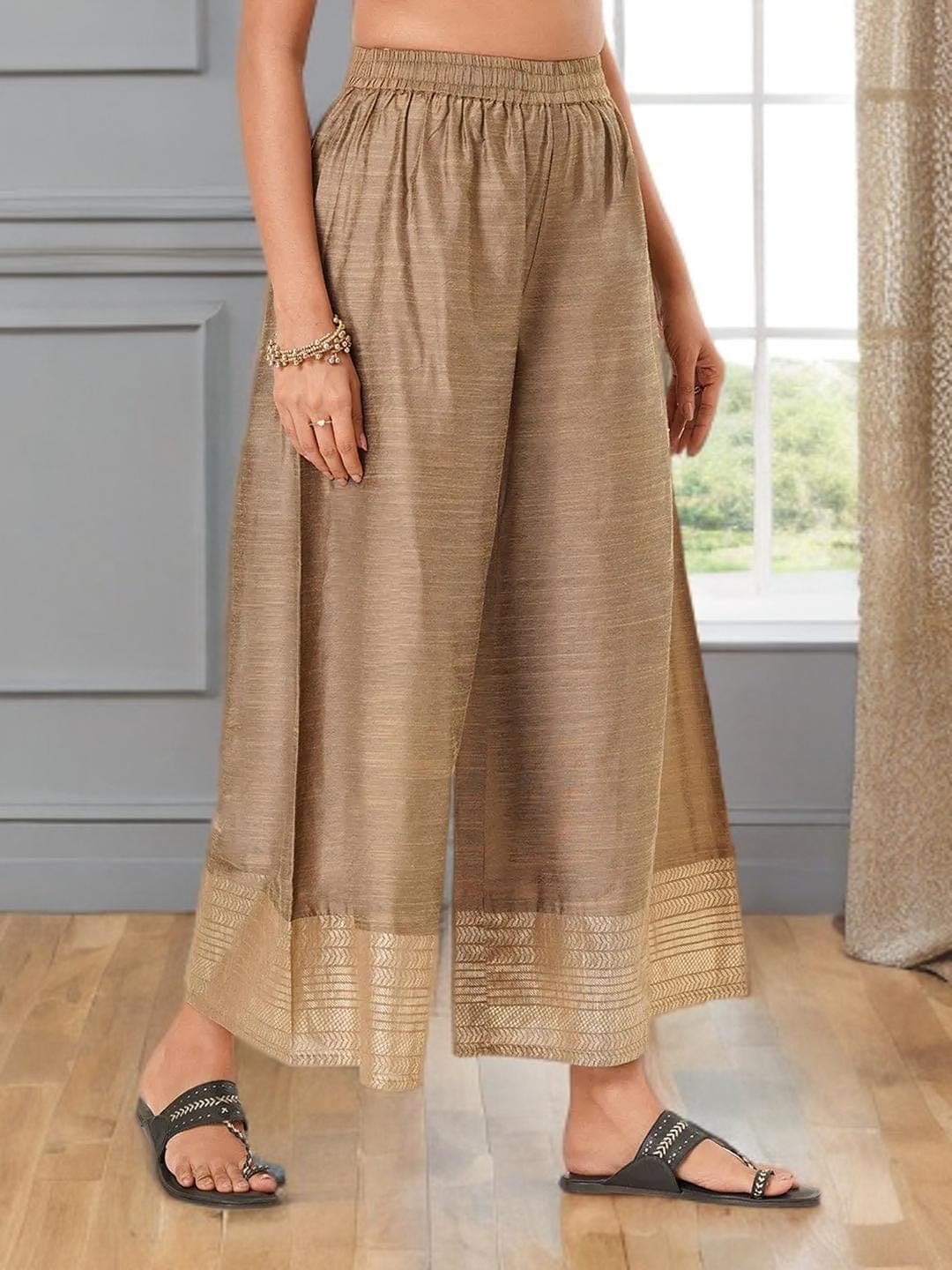 Gold Palazzos Indian Flared Ethnic Bottoms