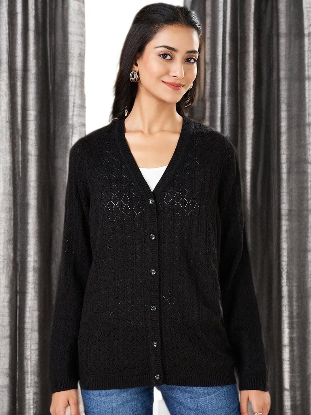 Black Cardigan Button Down Womens Knitwear Wrap - image 4