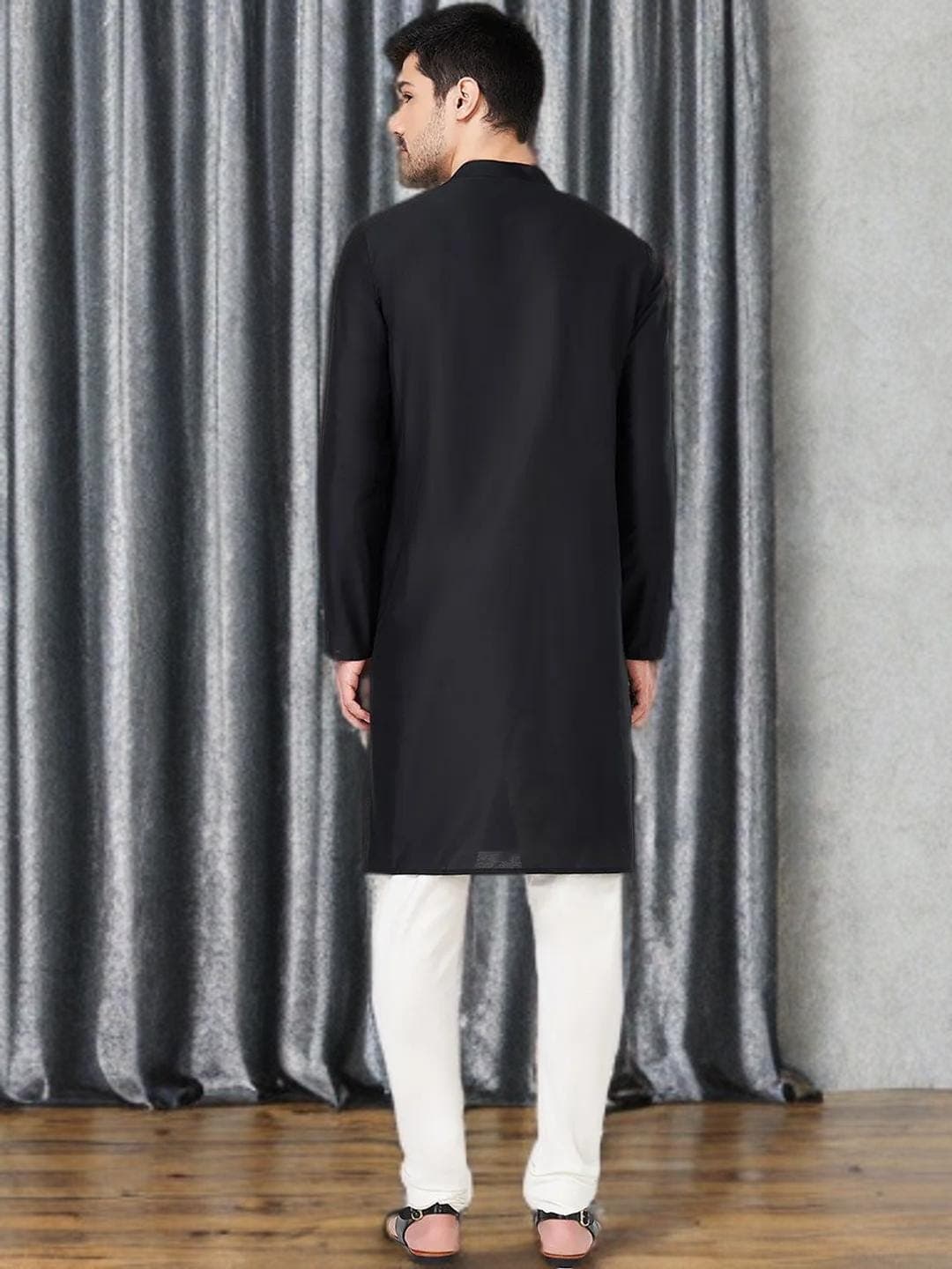 Black Kurta Mens Mirror Work Festive Wear - image 4