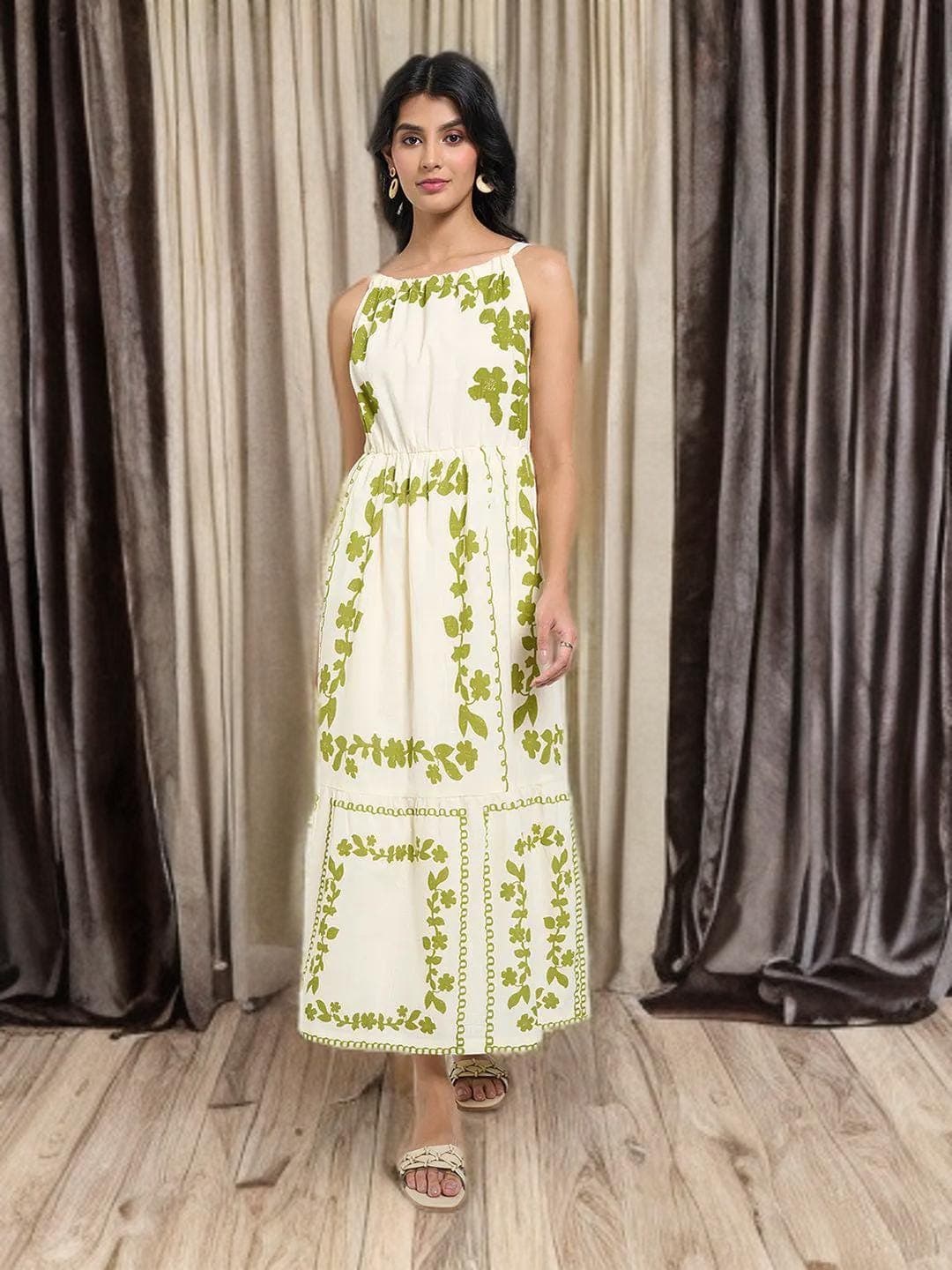 Floral Maxi Dress Halter Neck Summer Gown - image 4