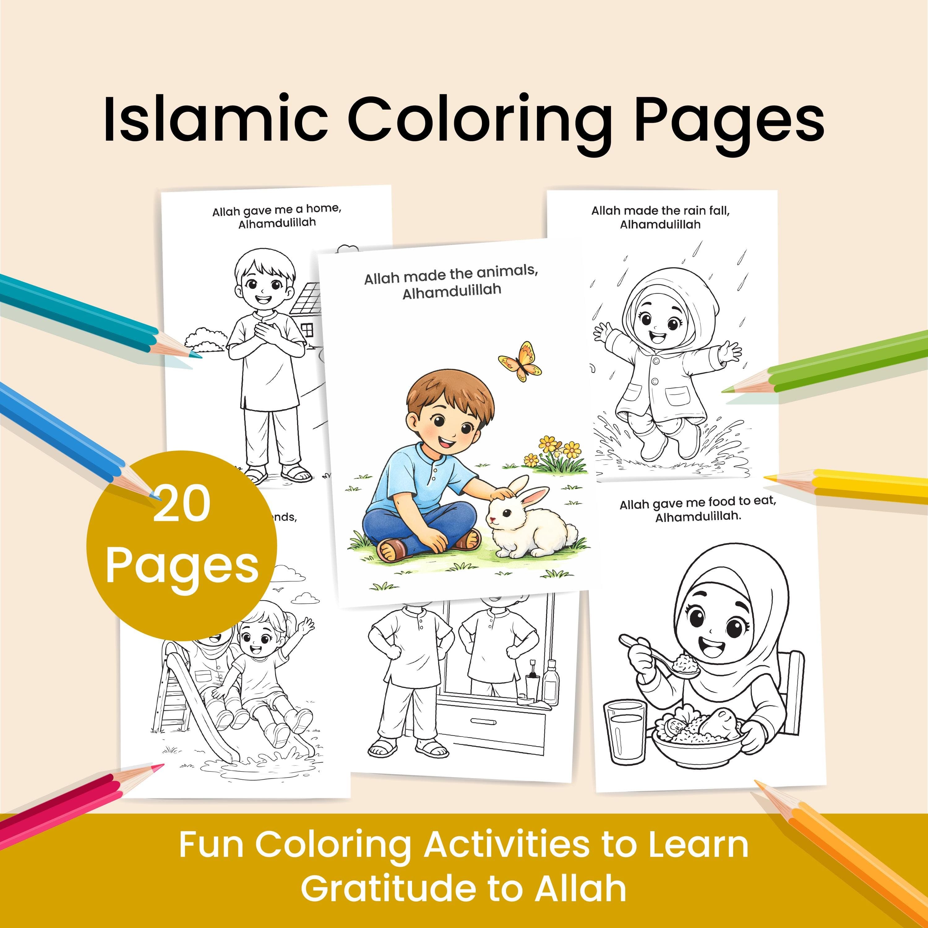 Islamic Coloring Pages – Gratitude to Allah Theme