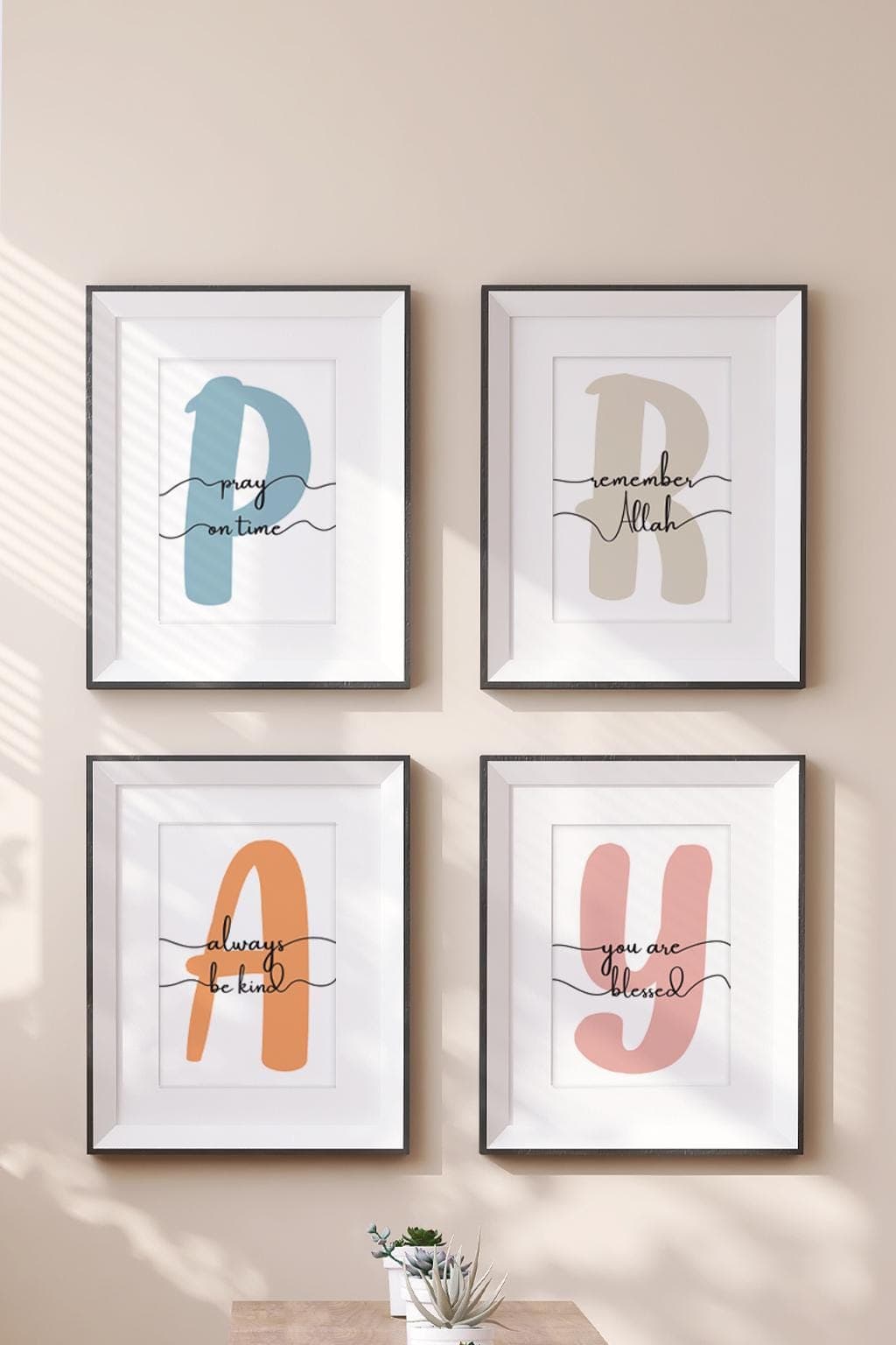 Islamic Affirmations Wall Art Set of 4 “PRAY” | Islamic Home Decor - image 4