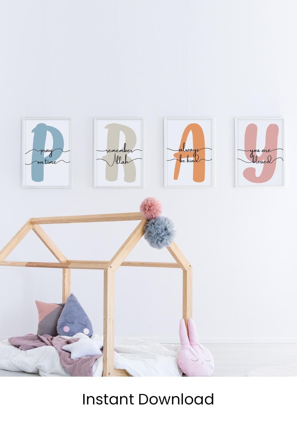 Islamic Affirmations Wall Art Set of 4 “PRAY” | Islamic Home Decor - image 3