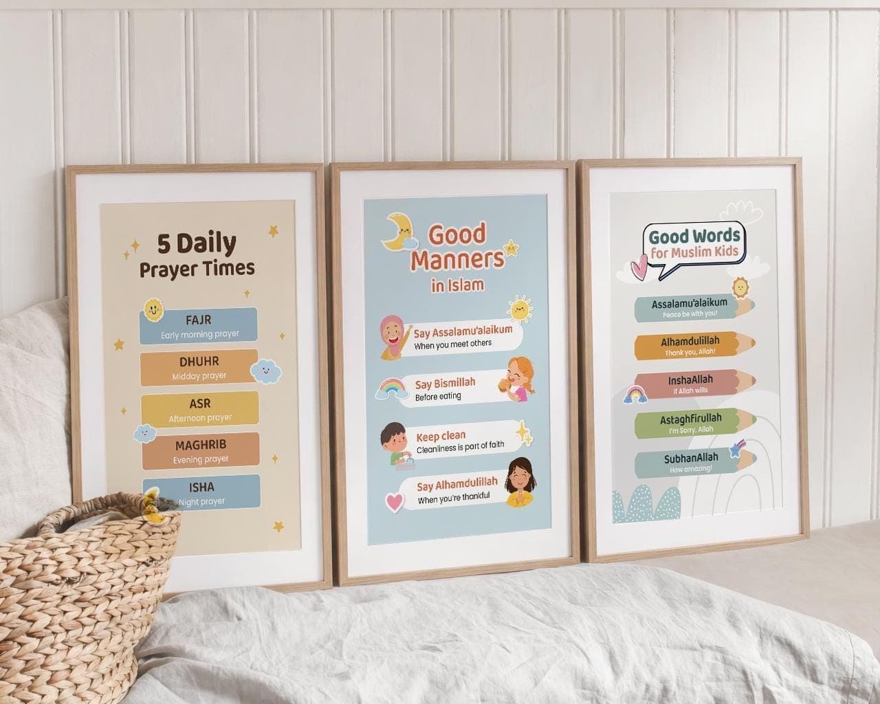 Islamic Kids Wall Art Set of 3 | Islamic Nursery Decor Printable